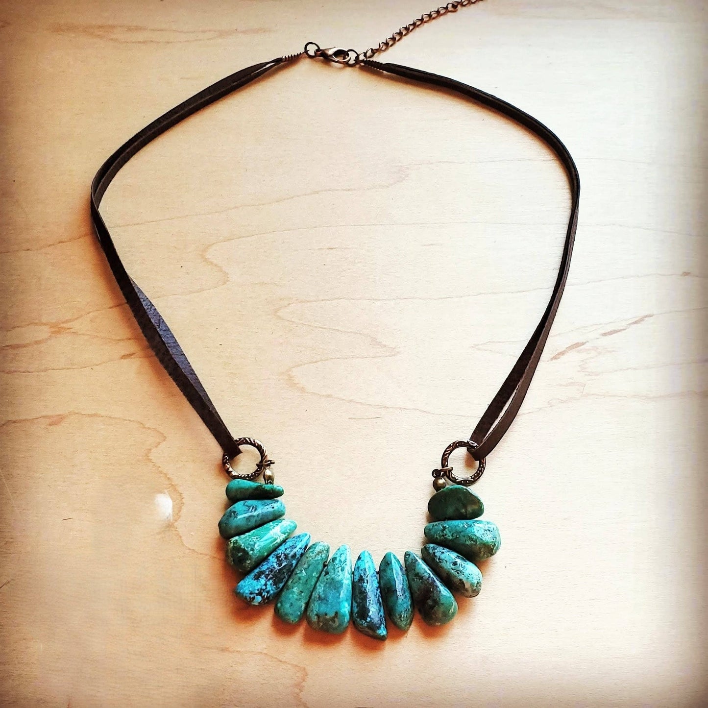 Natural Turquoise with Leather Cord Necklace