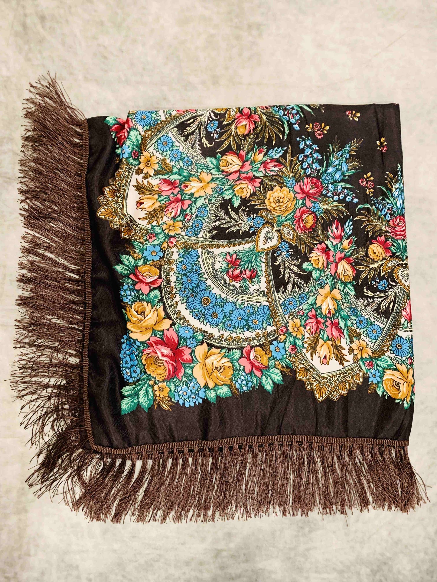 Western or Spanish Long Fringe Floral Square Scarf/Shawl