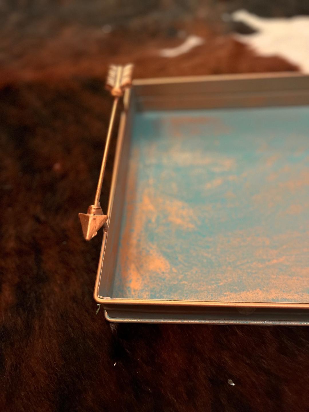 Brushed Gold and Teal arrow serving tray