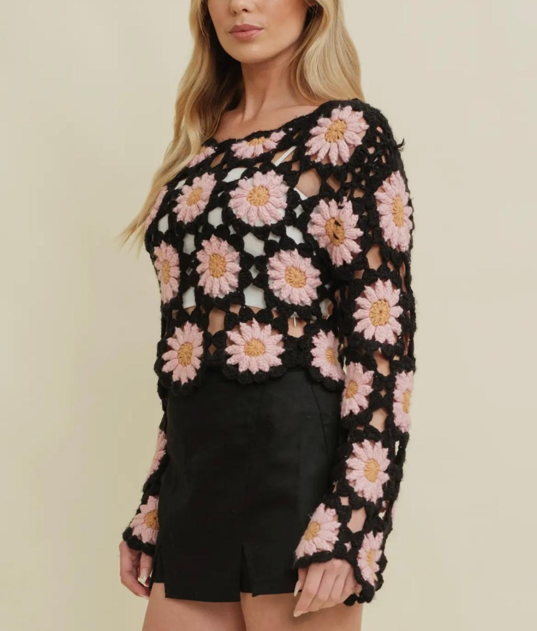 Black crochet with pink flower top