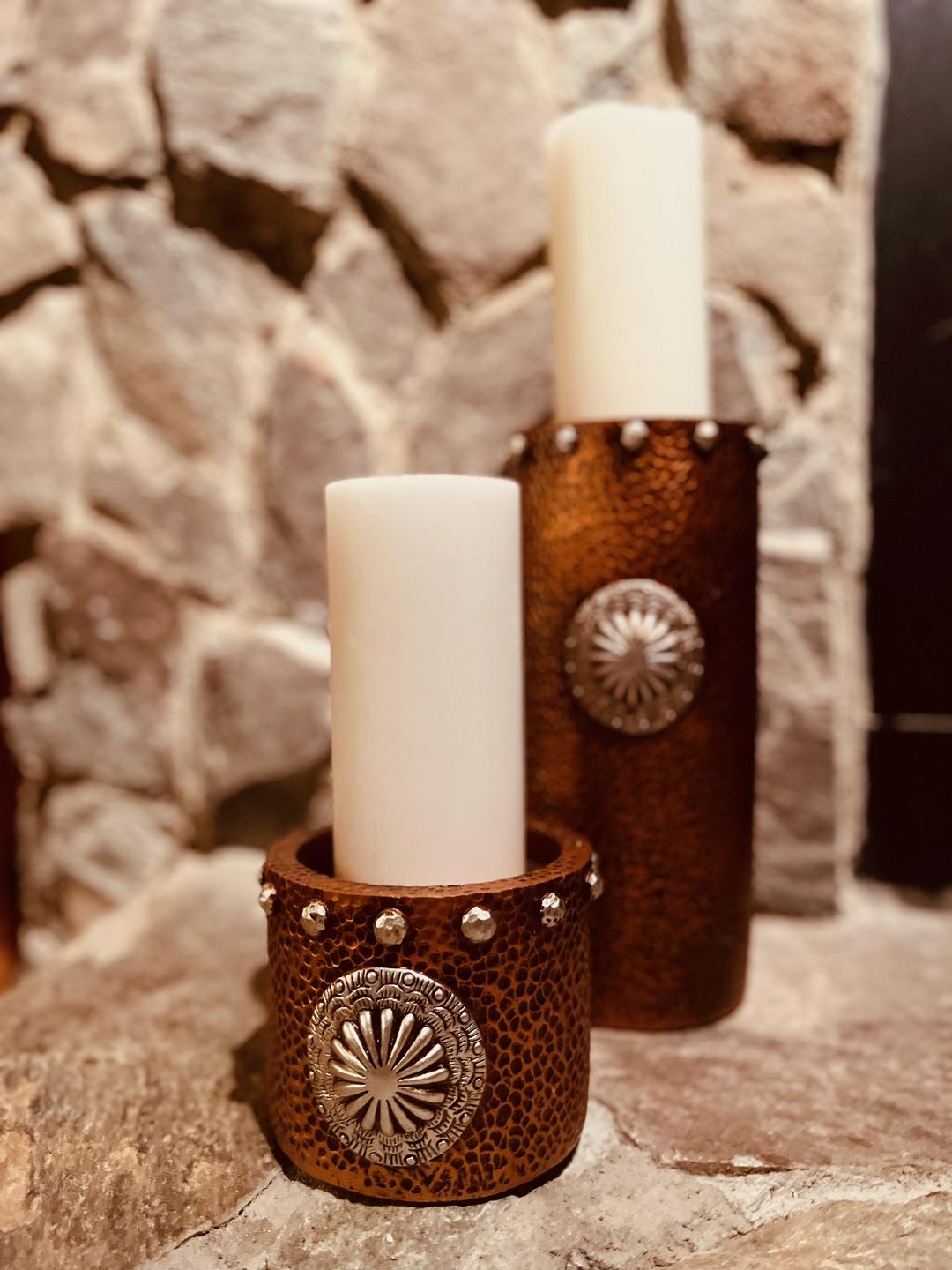 Copper candle pillar set