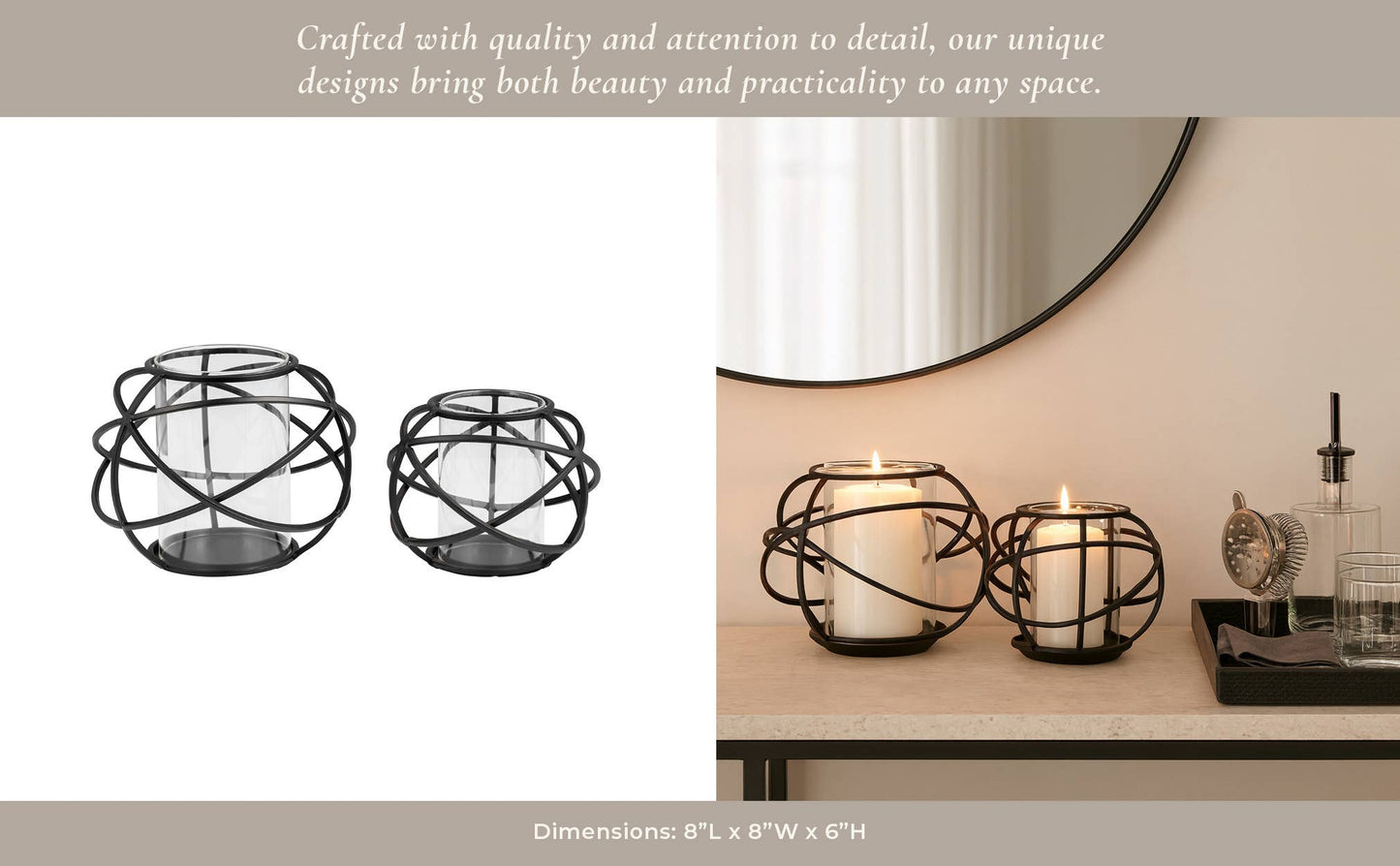 Rustic black metal swirl candle holders-set of 2