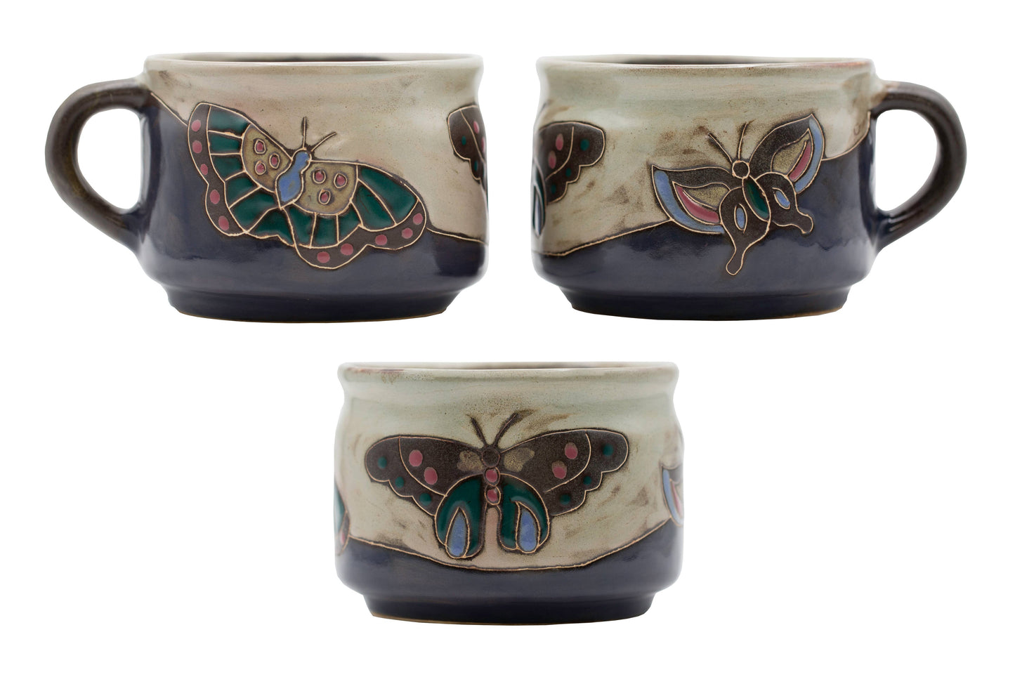 Mara Stoneware Butterfly Blue Stackable Mugs