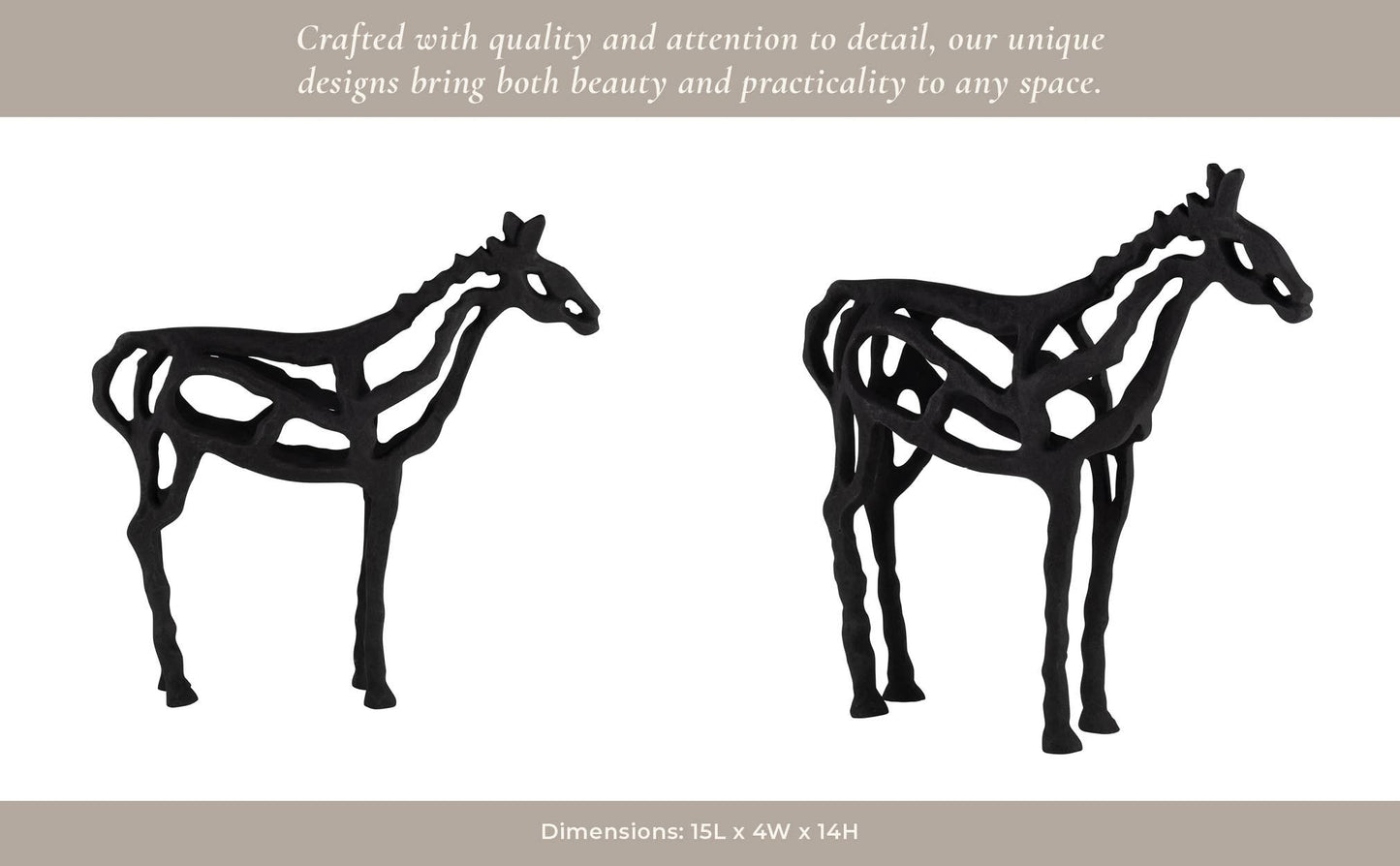 Black Metal Horse Illusion decorative piece 14 in.