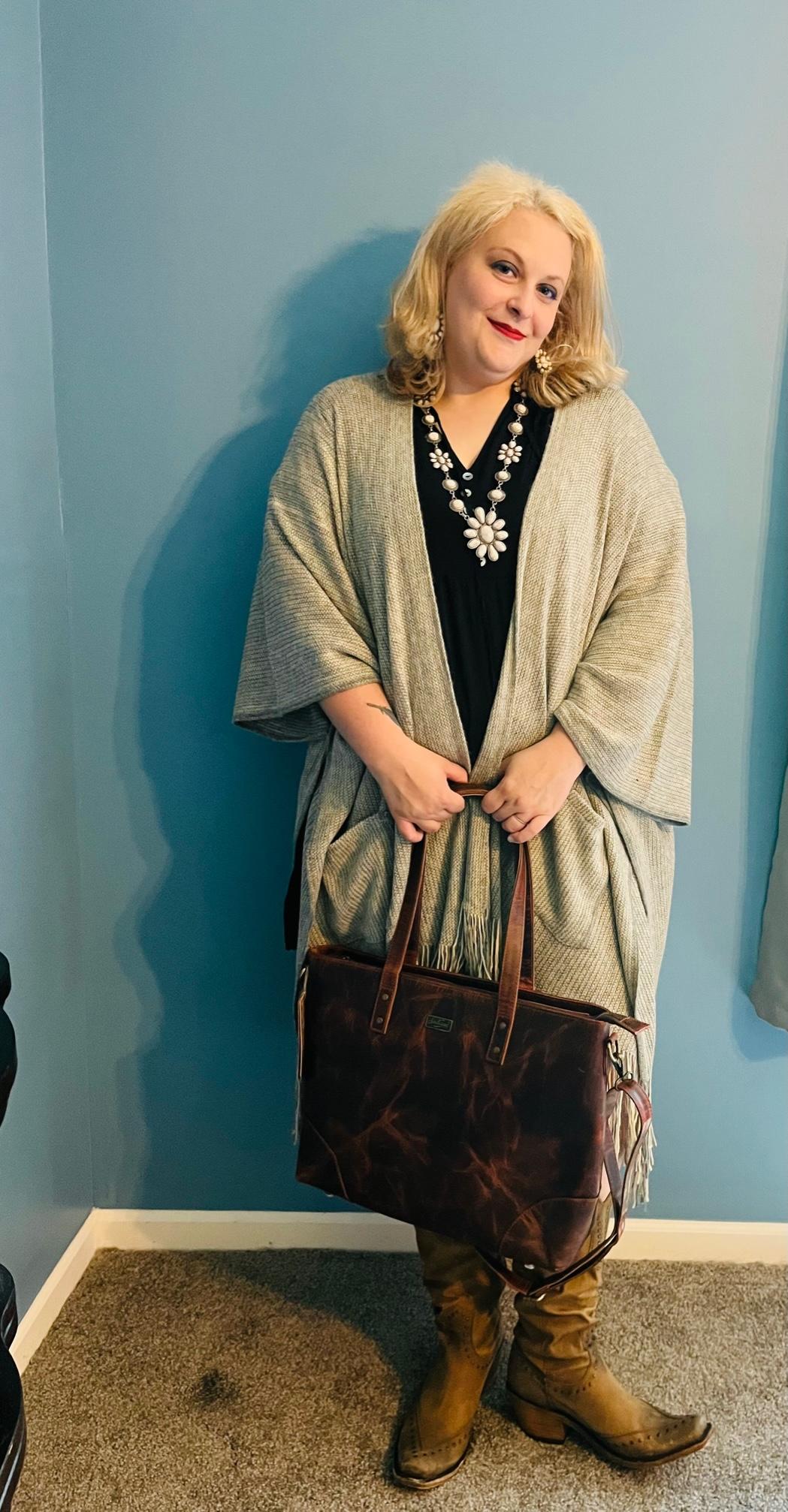 Grey soft knitted Kimono Cardigan with fringe