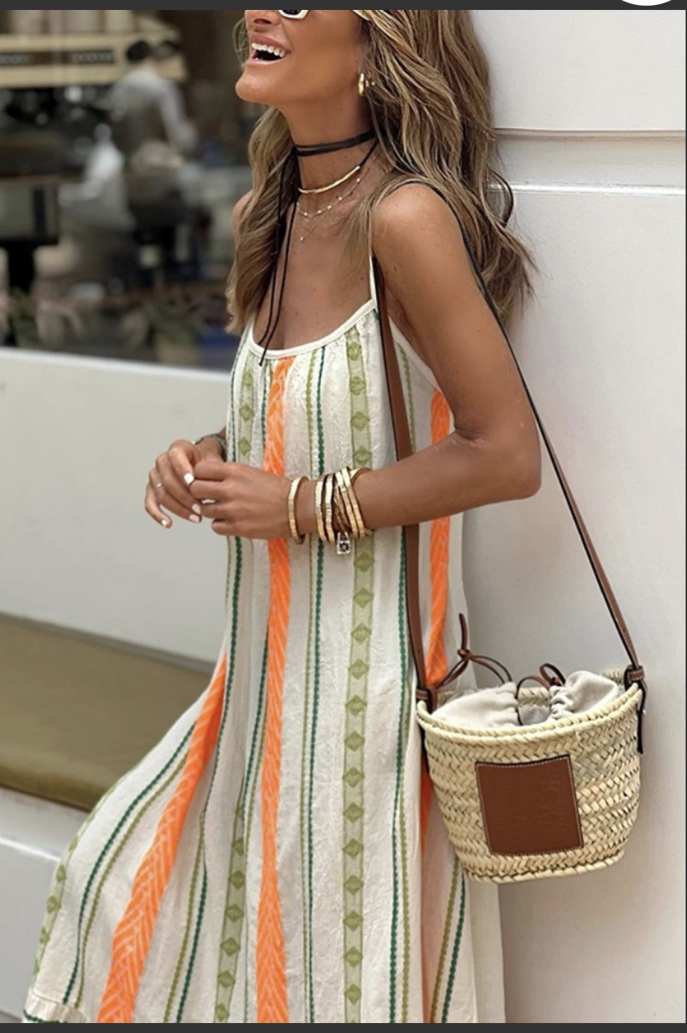 Orange striped Boho dress