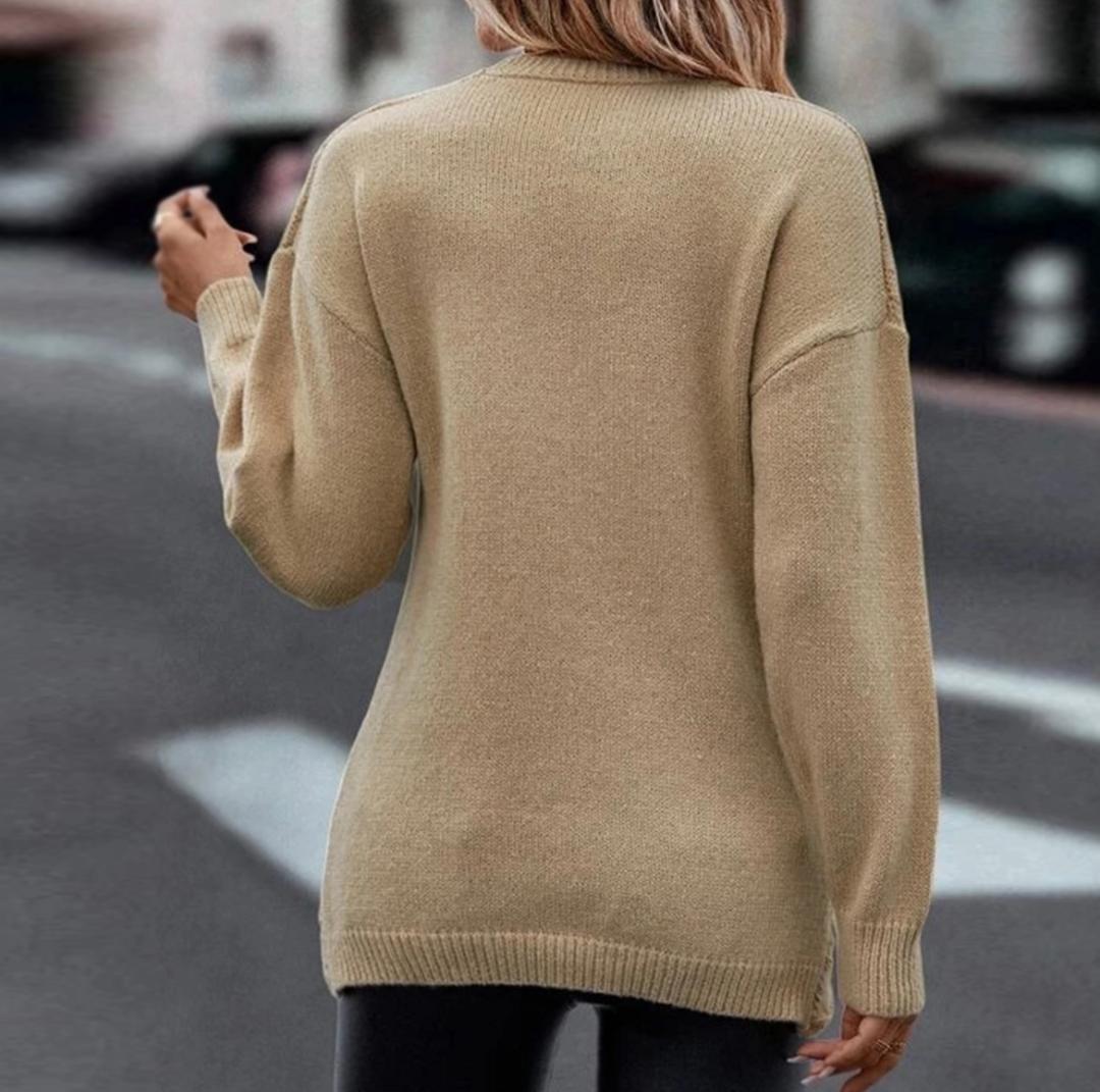 Khaki V-neck wrap sweater