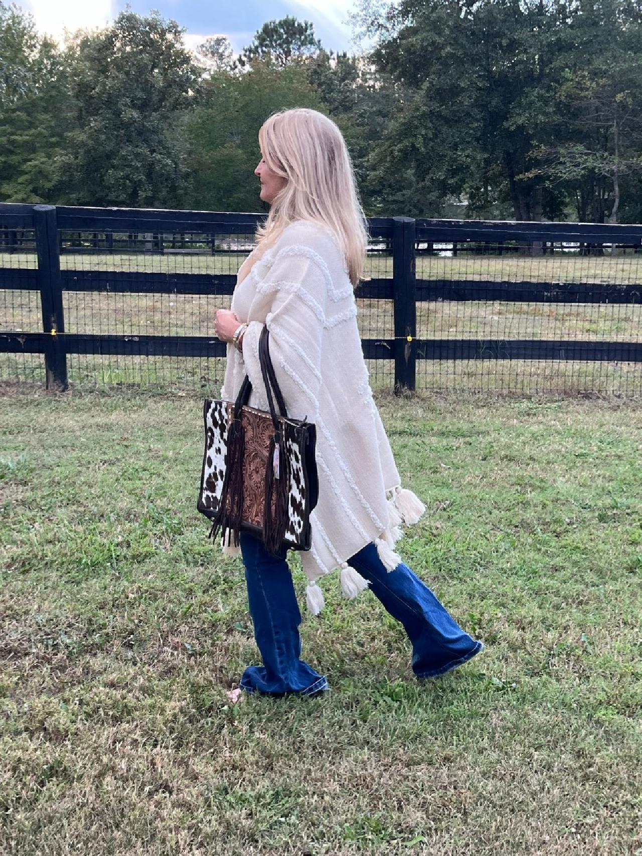 White winter Kimono with fringe tassels