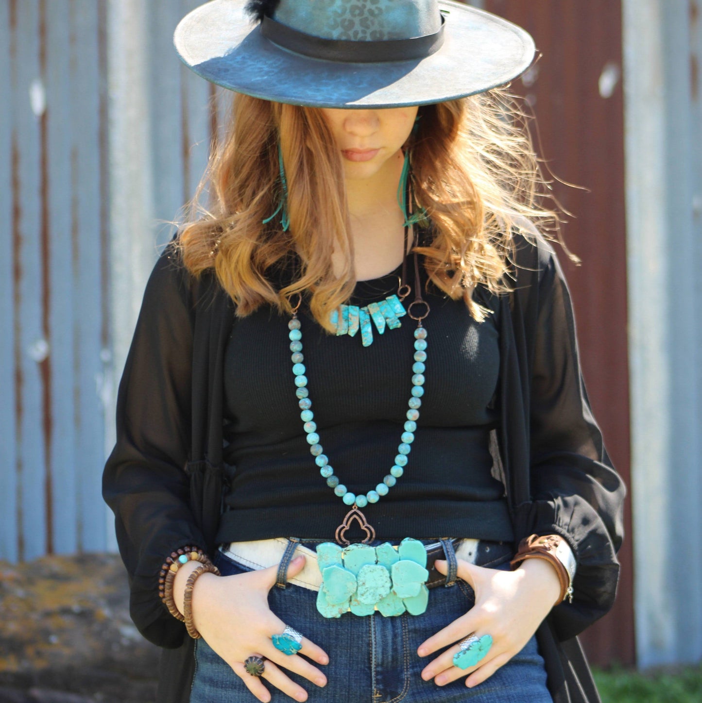 Turquoise colored Jasper Regalite Slab Necklace with Leather Closure