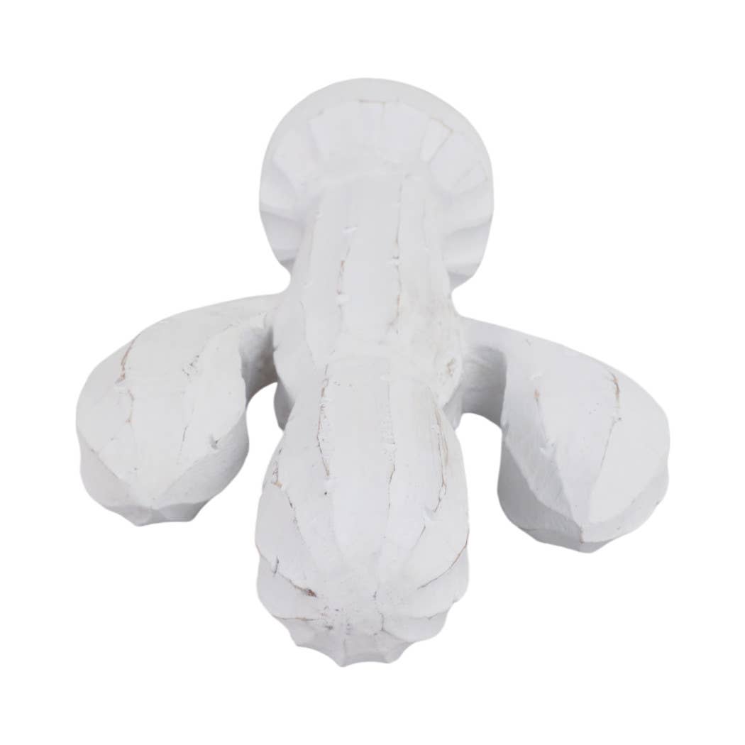White Wood Hand carved Cactus, 14 in.