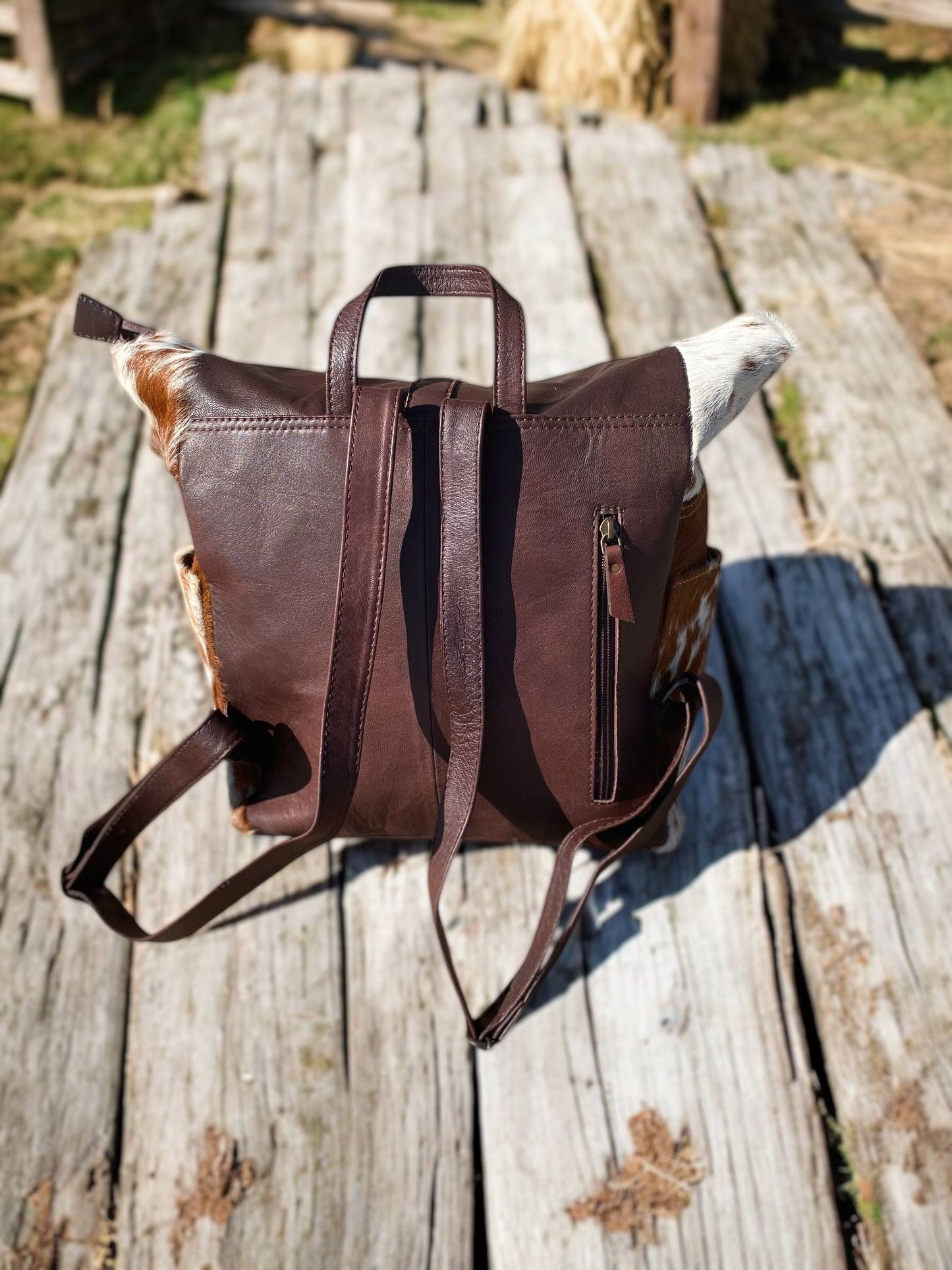 Cowhide Backpack Tooled Fold Leather