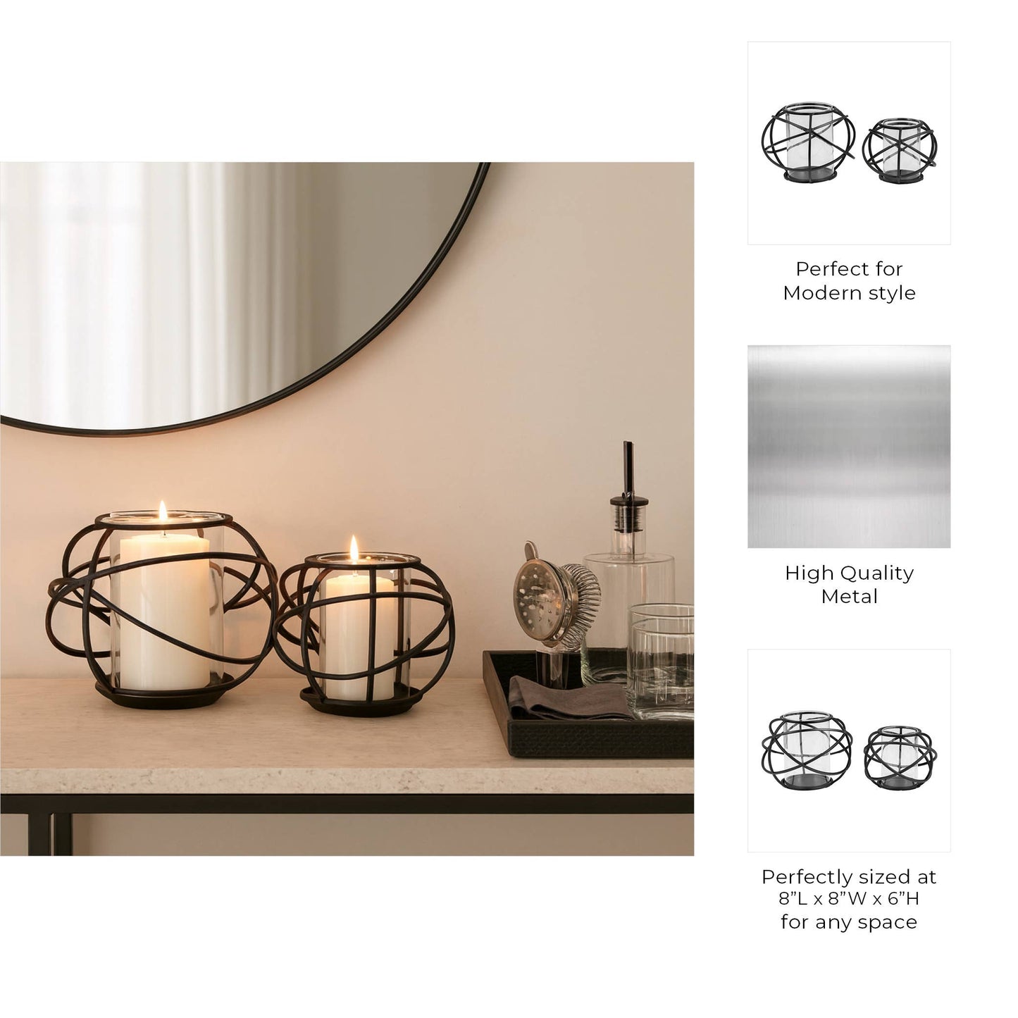 Rustic black metal swirl candle holders-set of 2