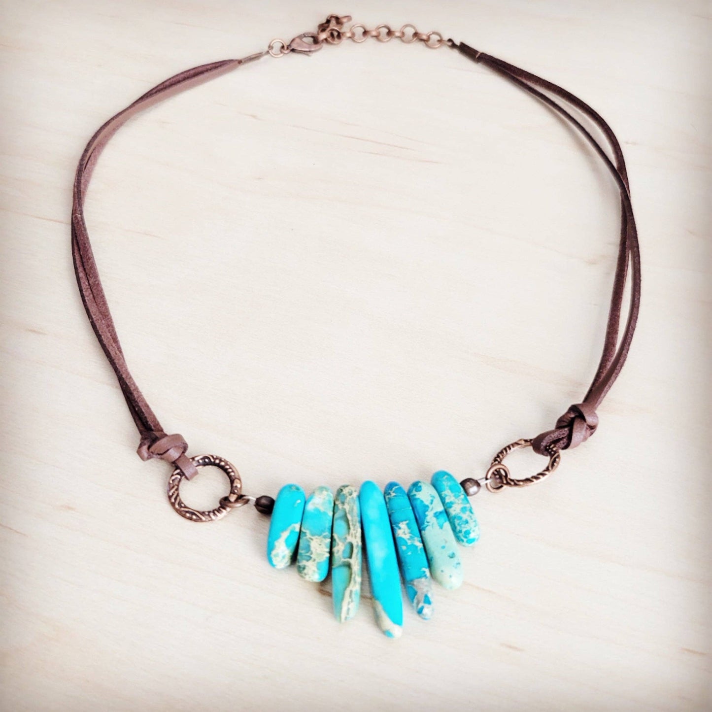 Turquoise colored Jasper Regalite Slab Necklace with Leather Closure