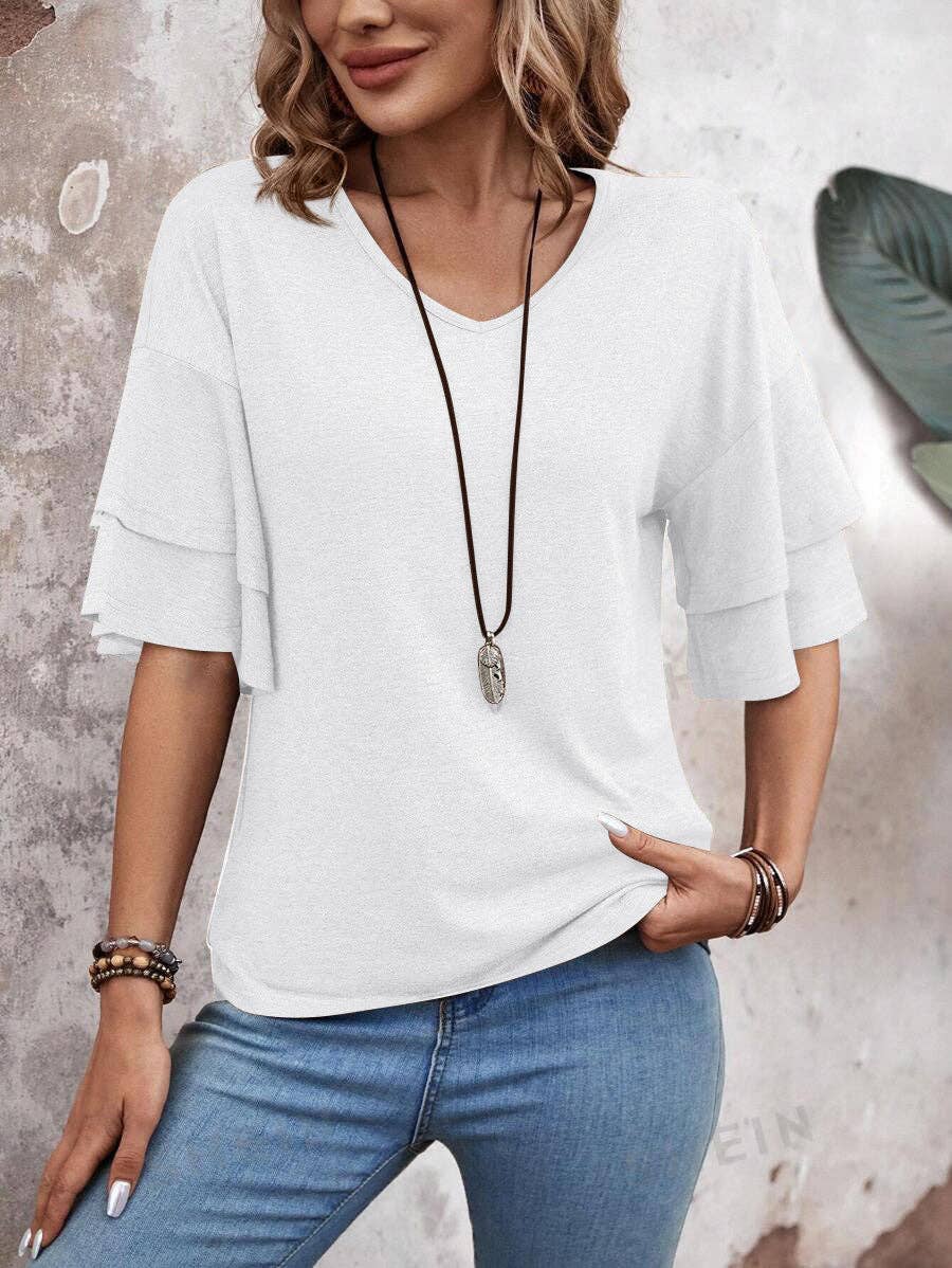 Stagecoach Favorite- Flutter Sleeve V Neck Summer Top