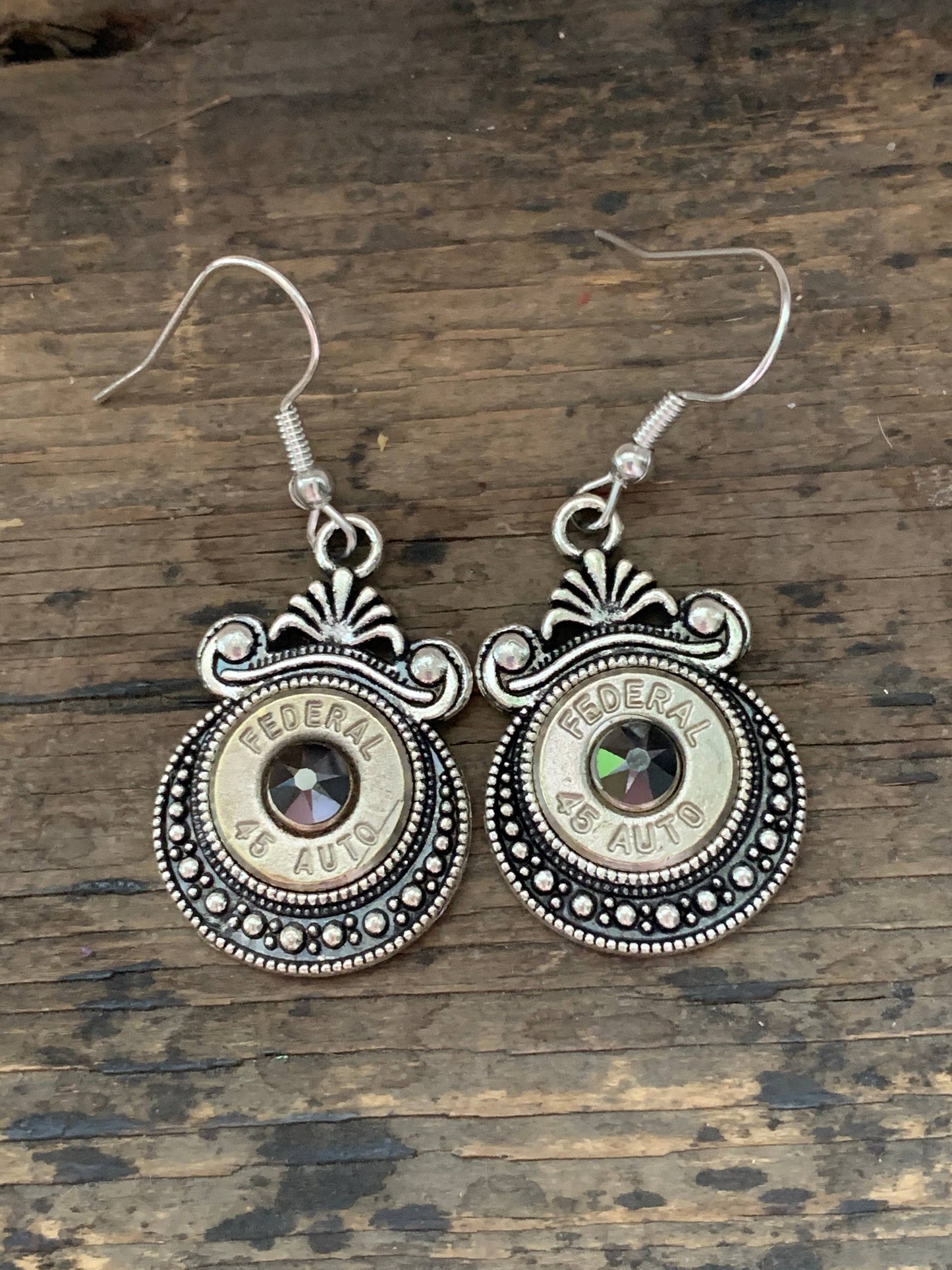 Silver Vintage Look 45 Auto Bullet Earrings