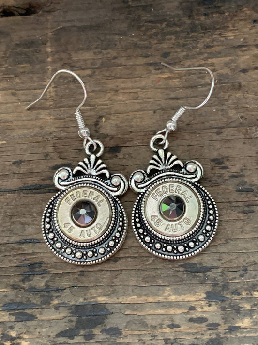 Silver Vintage Look 45 Auto Bullet Earrings