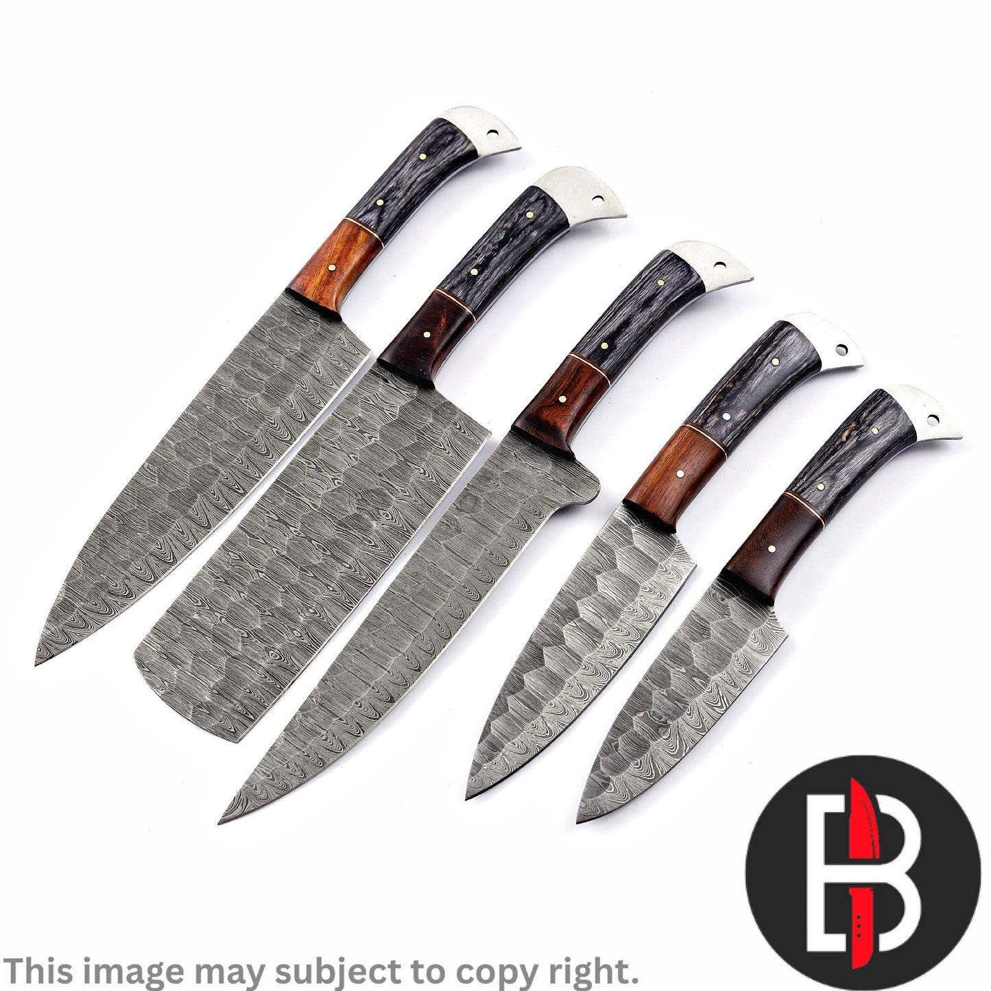 Damascus Steel Chef Set Handmade BBQ with Walnut wood handle