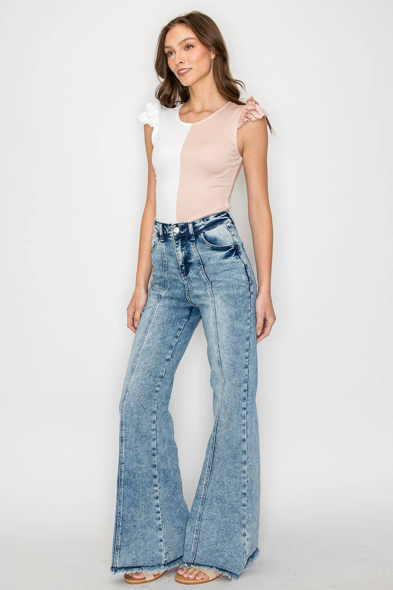 WIDE LEG PALAZZO FIT JEANS WITH STRETCH ACID WASH