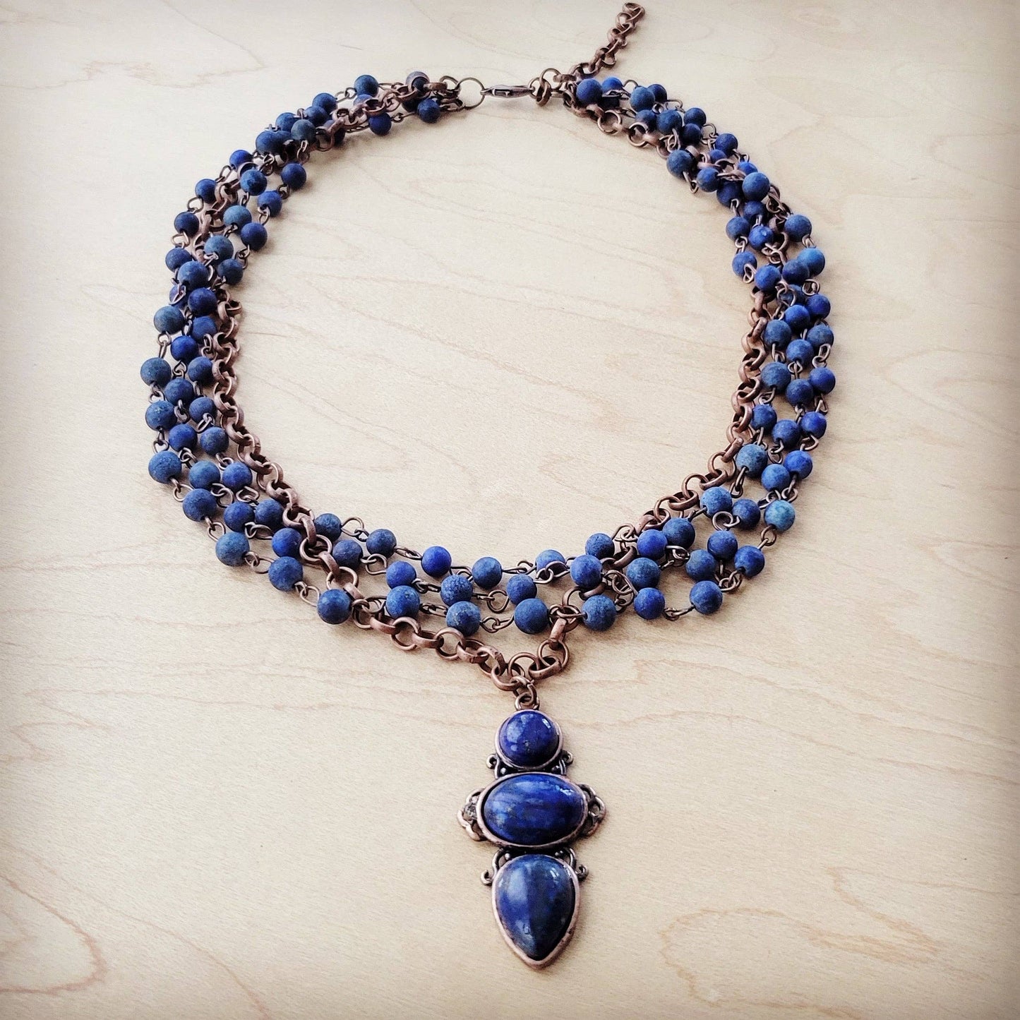 Blue Lapis Beaded Collar Necklace Lapis Pendant
