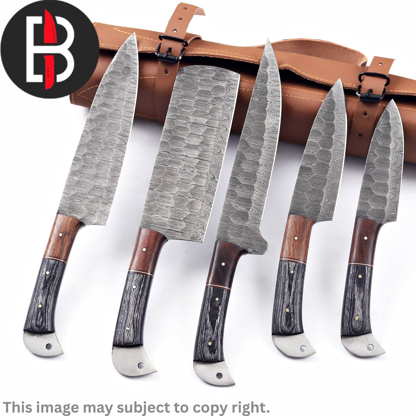 Damascus Steel Chef Set Handmade BBQ with Walnut wood handle