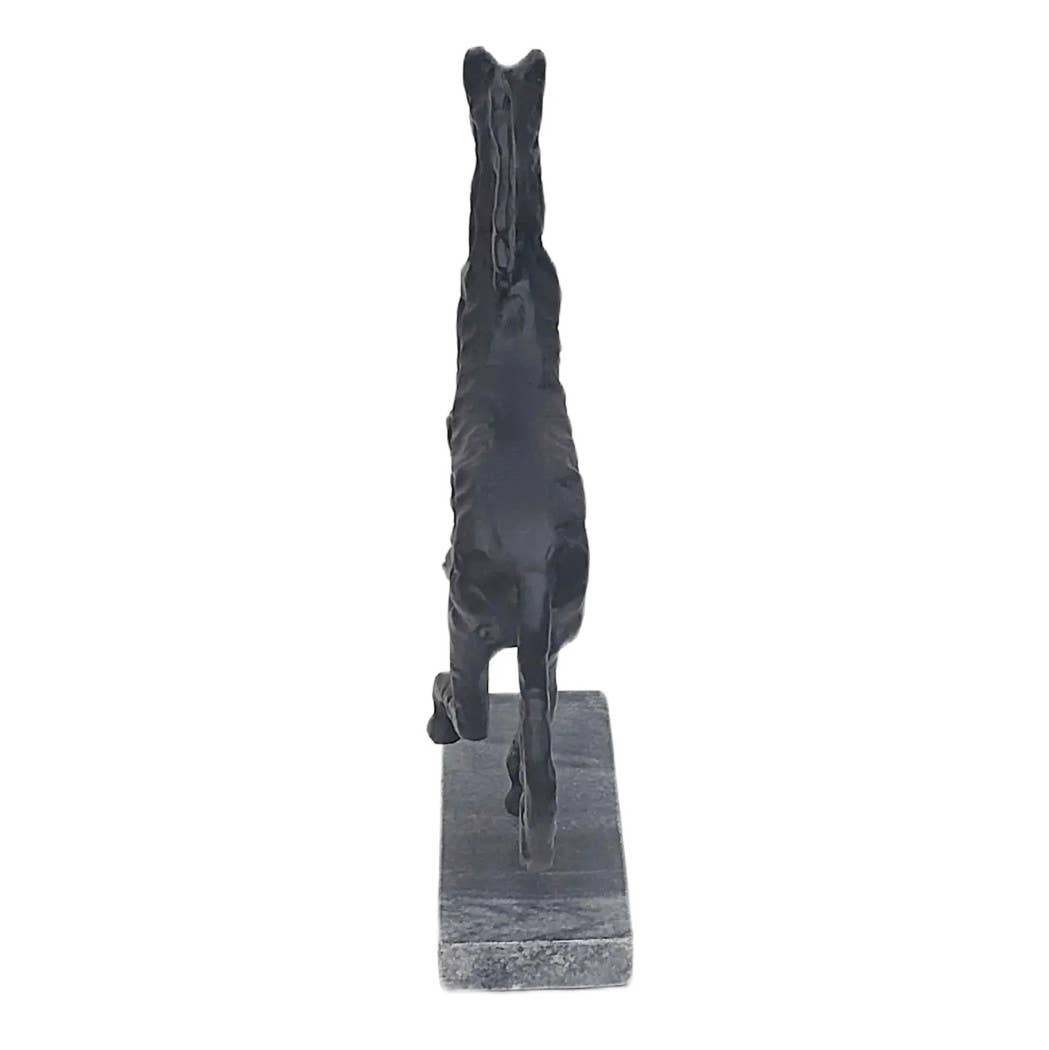 Black Metal Stone Galloping Horse on marble Base, 14 in