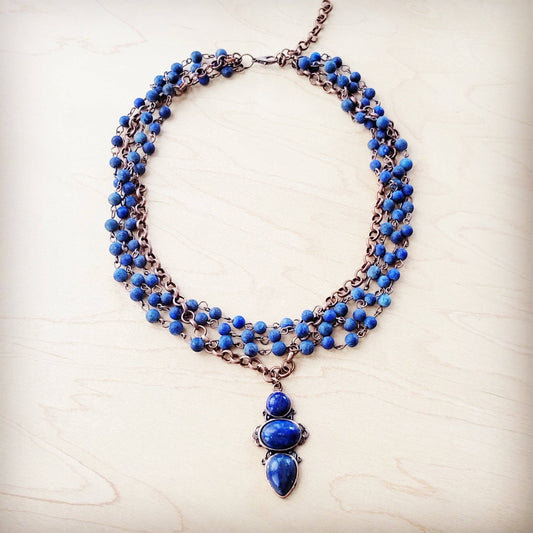 Blue Lapis Beaded Collar Necklace Lapis Pendant
