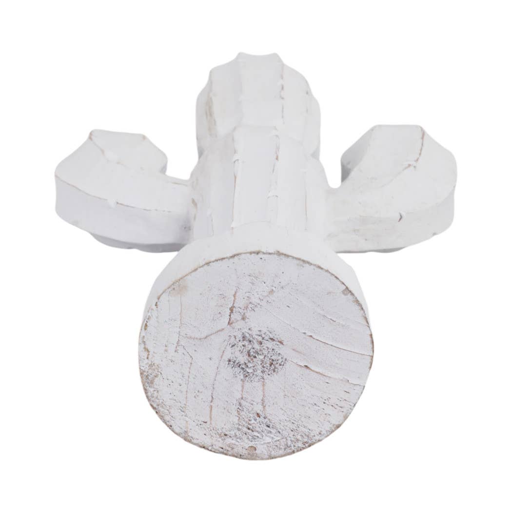White Wood Hand carved Cactus, 14 in.