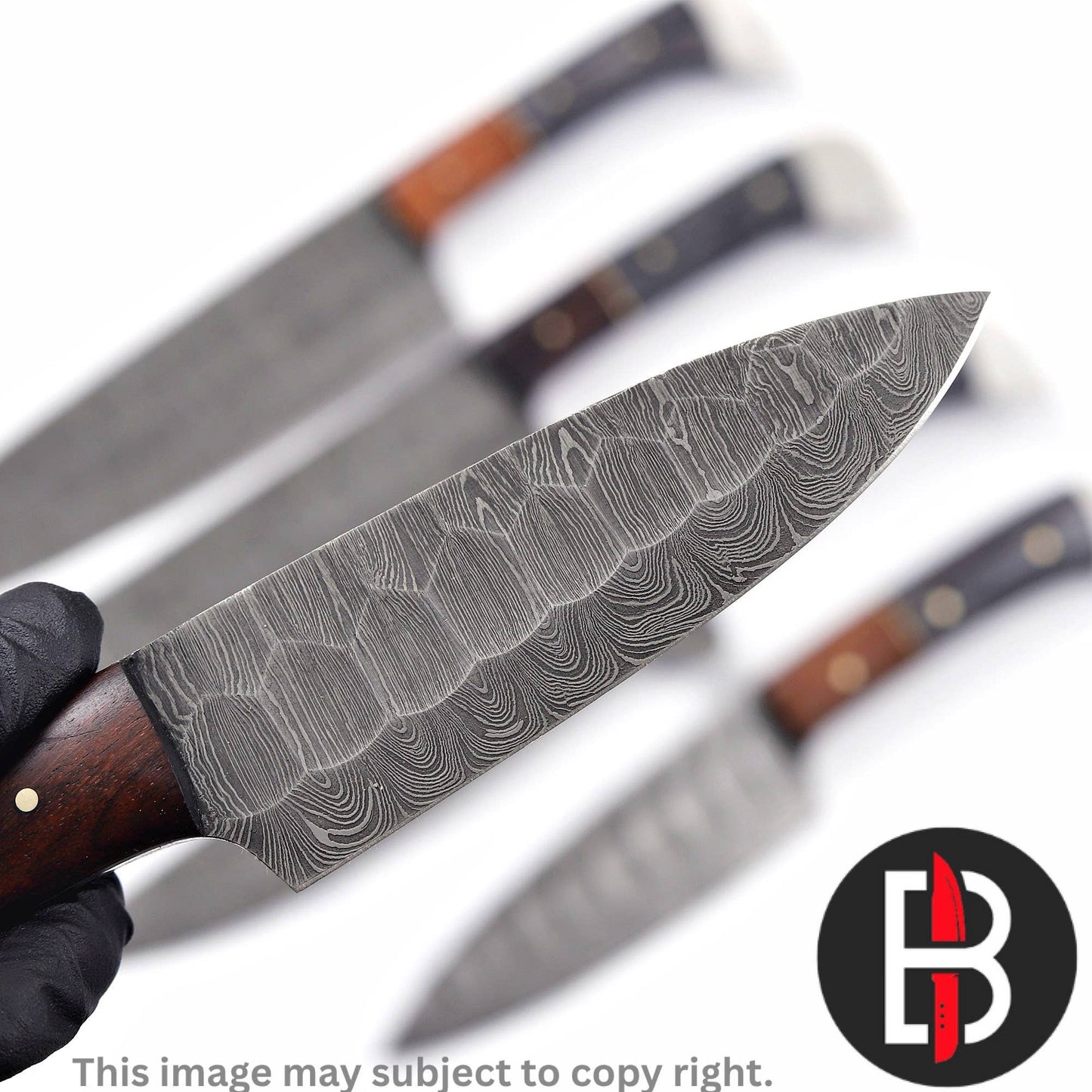 Damascus Steel Chef Set Handmade BBQ with Walnut wood handle