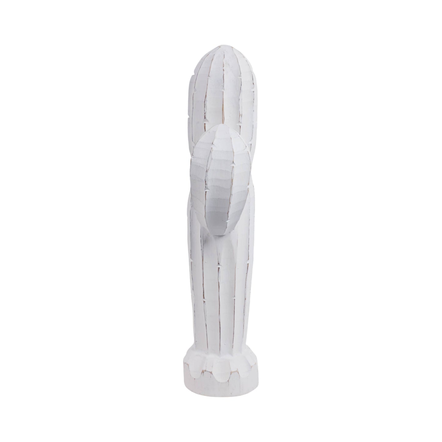 Wood Carved Cactus Decorative Figurine - White, 18 in.