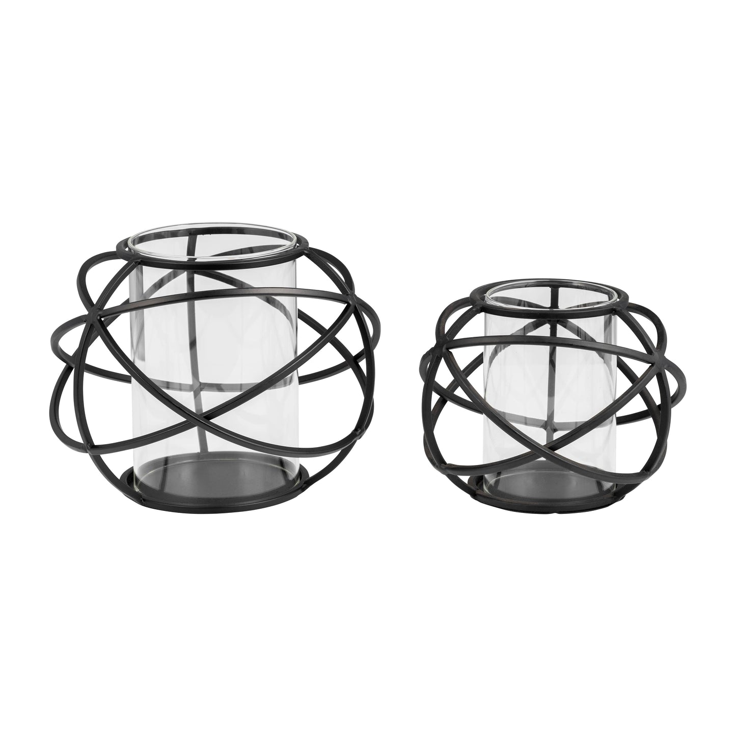 Rustic black metal swirl candle holders-set of 2