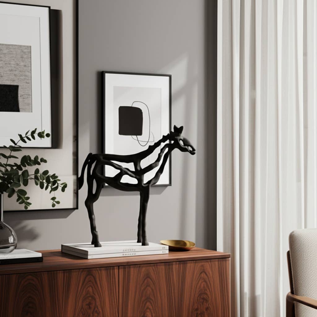 Black Metal Horse Illusion decorative piece 14 in.