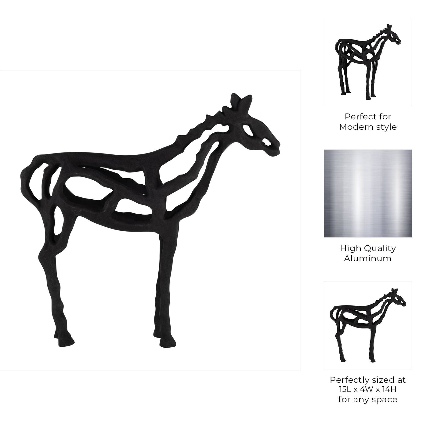 Black Metal Horse Illusion decorative piece 14 in.