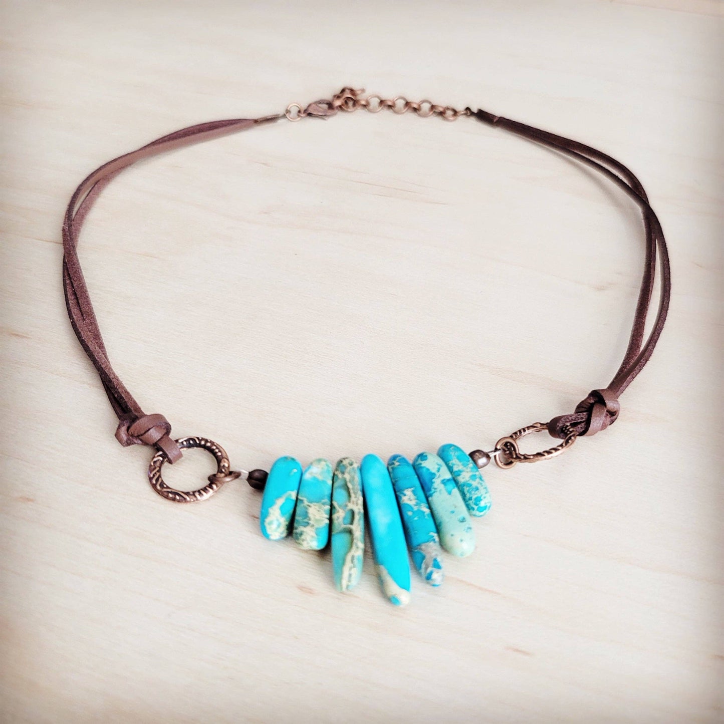 Turquoise colored Jasper Regalite Slab Necklace with Leather Closure