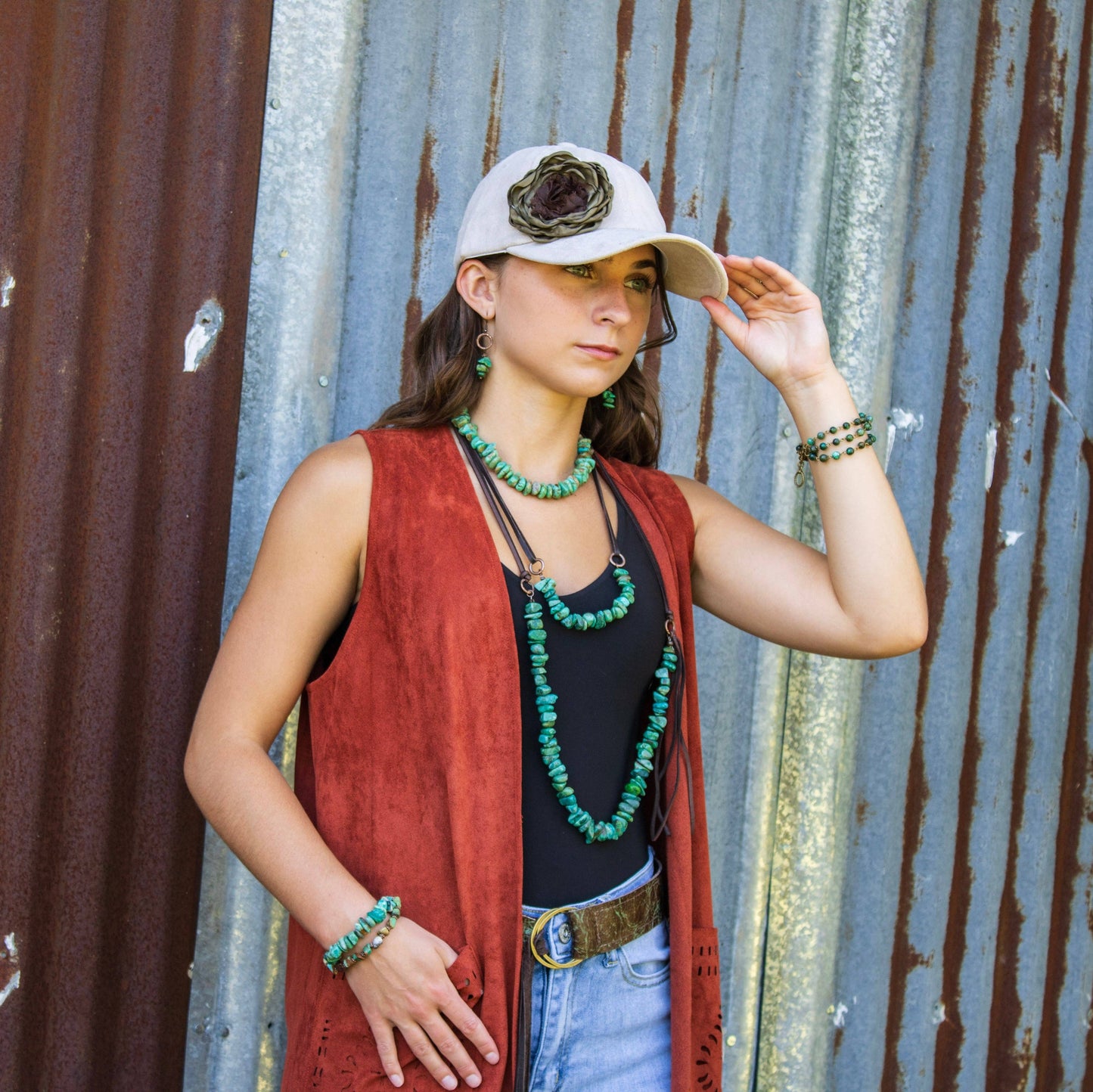Natural Turquoise with Leather Cord Necklace