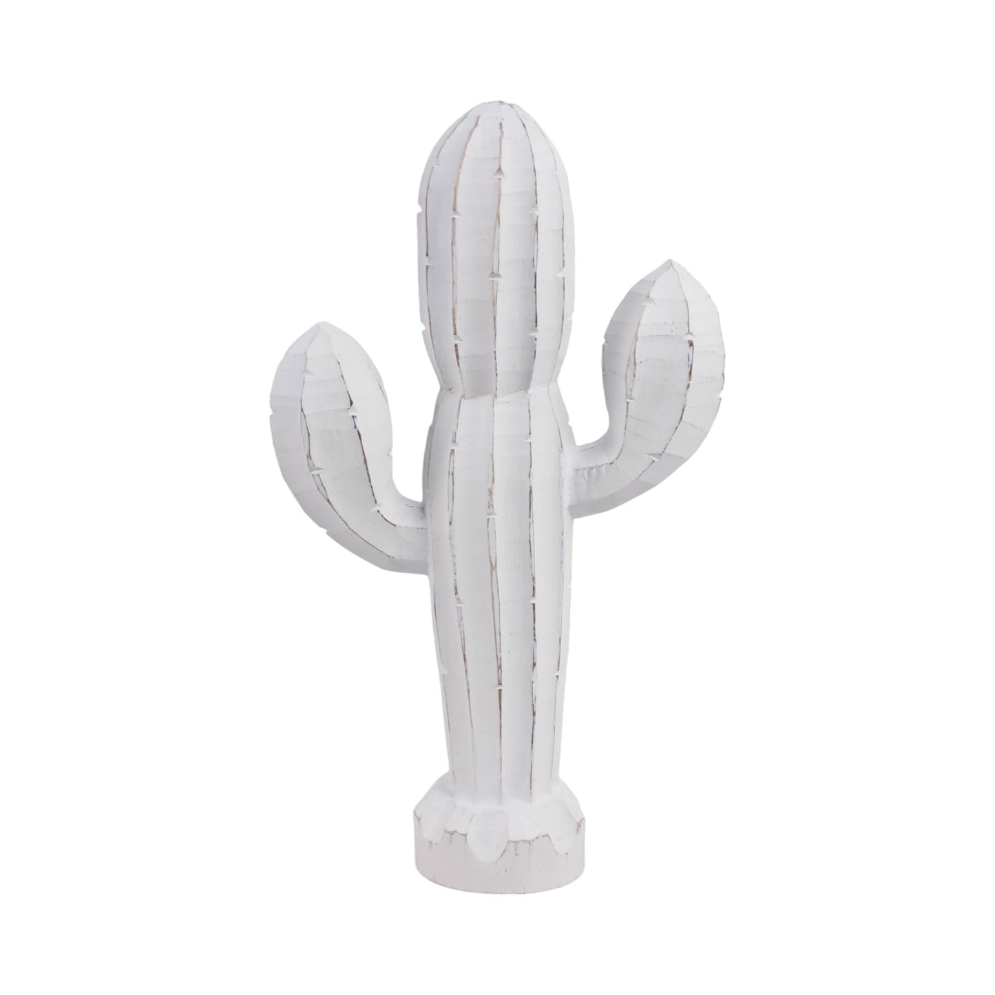 Wood Carved Cactus Decorative Figurine - White, 18 in.