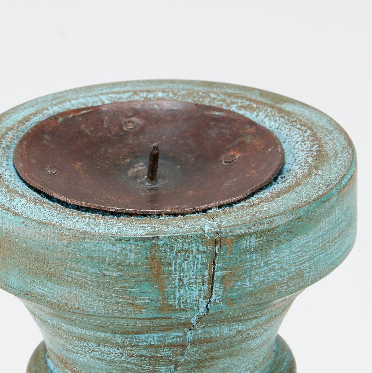 Distressed Blue Candle Holder