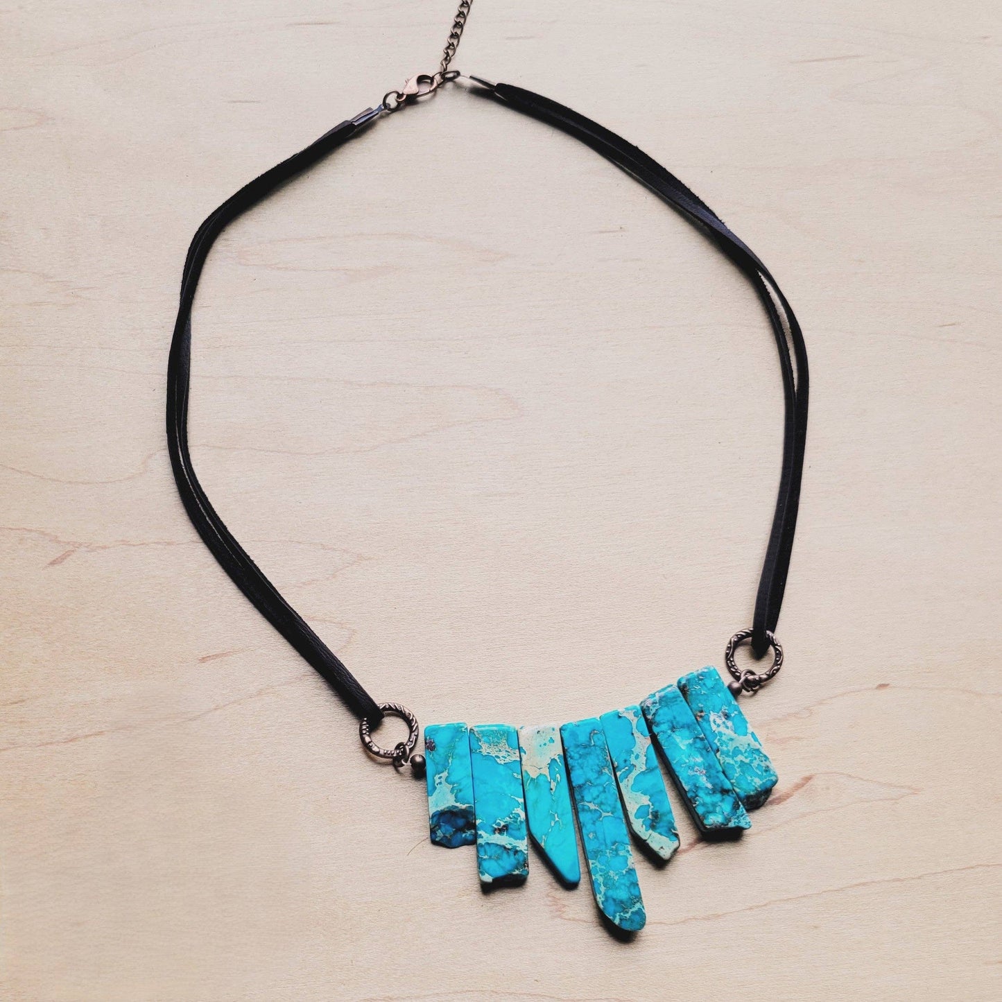 Turquoise colored Jasper Regalite Slab Necklace with Leather Closure
