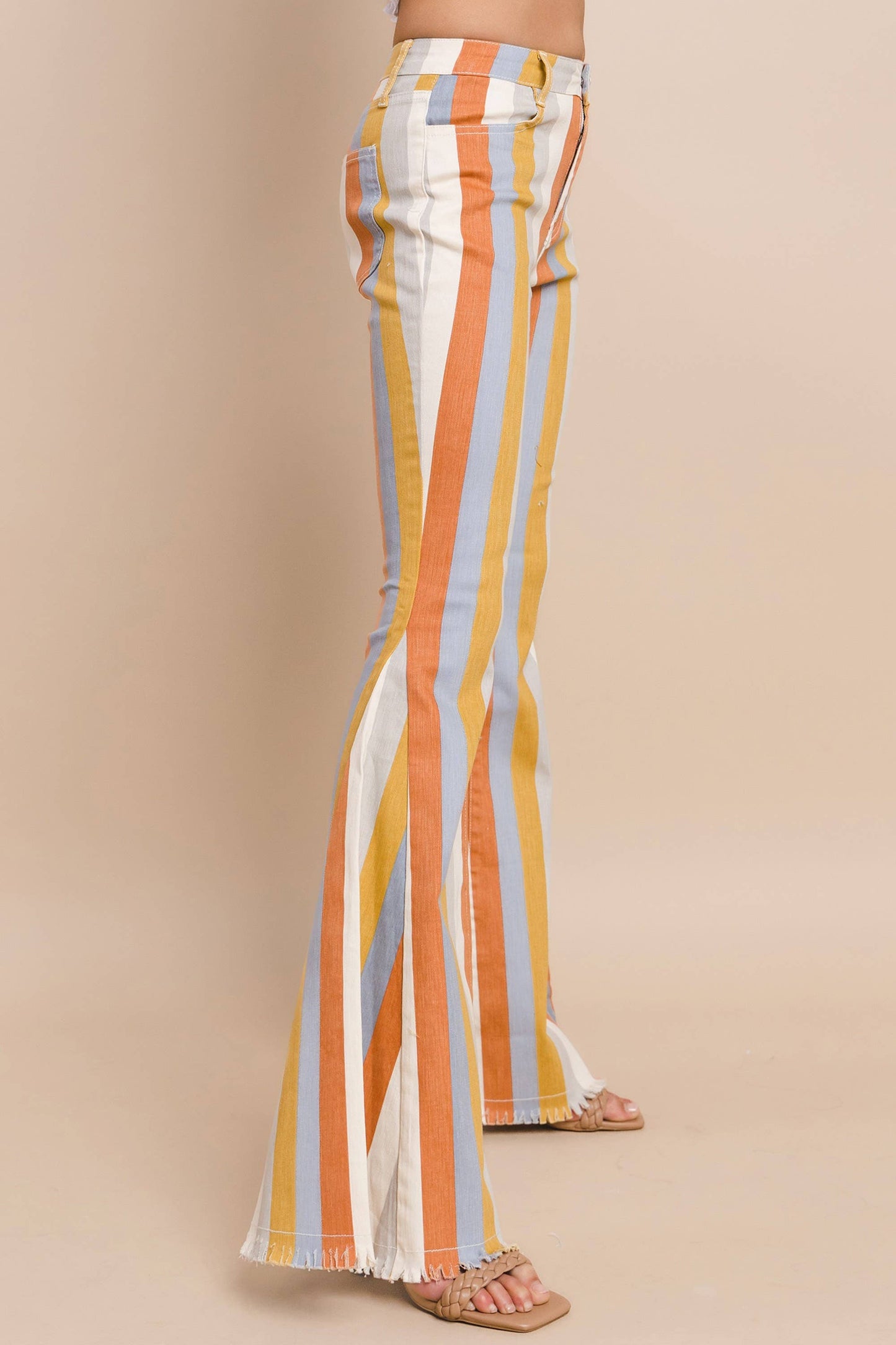 DARK MULTI STRIPE DENIM BELL BOTTOM JEANS