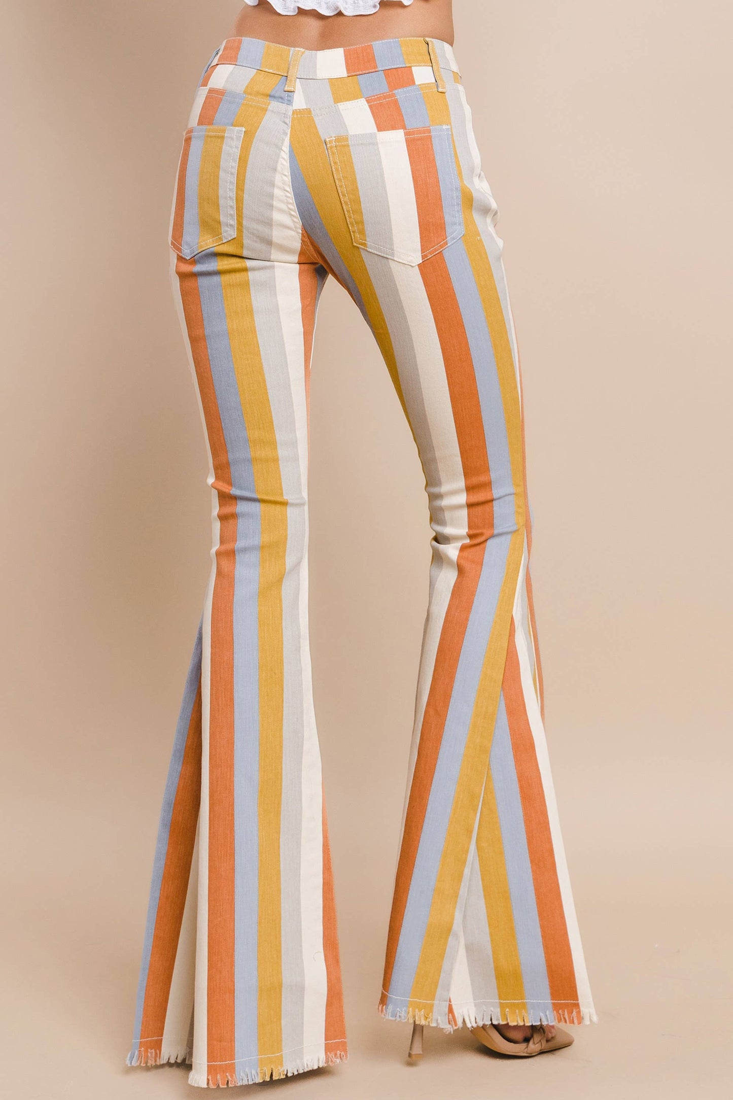DARK MULTI STRIPE DENIM BELL BOTTOM JEANS