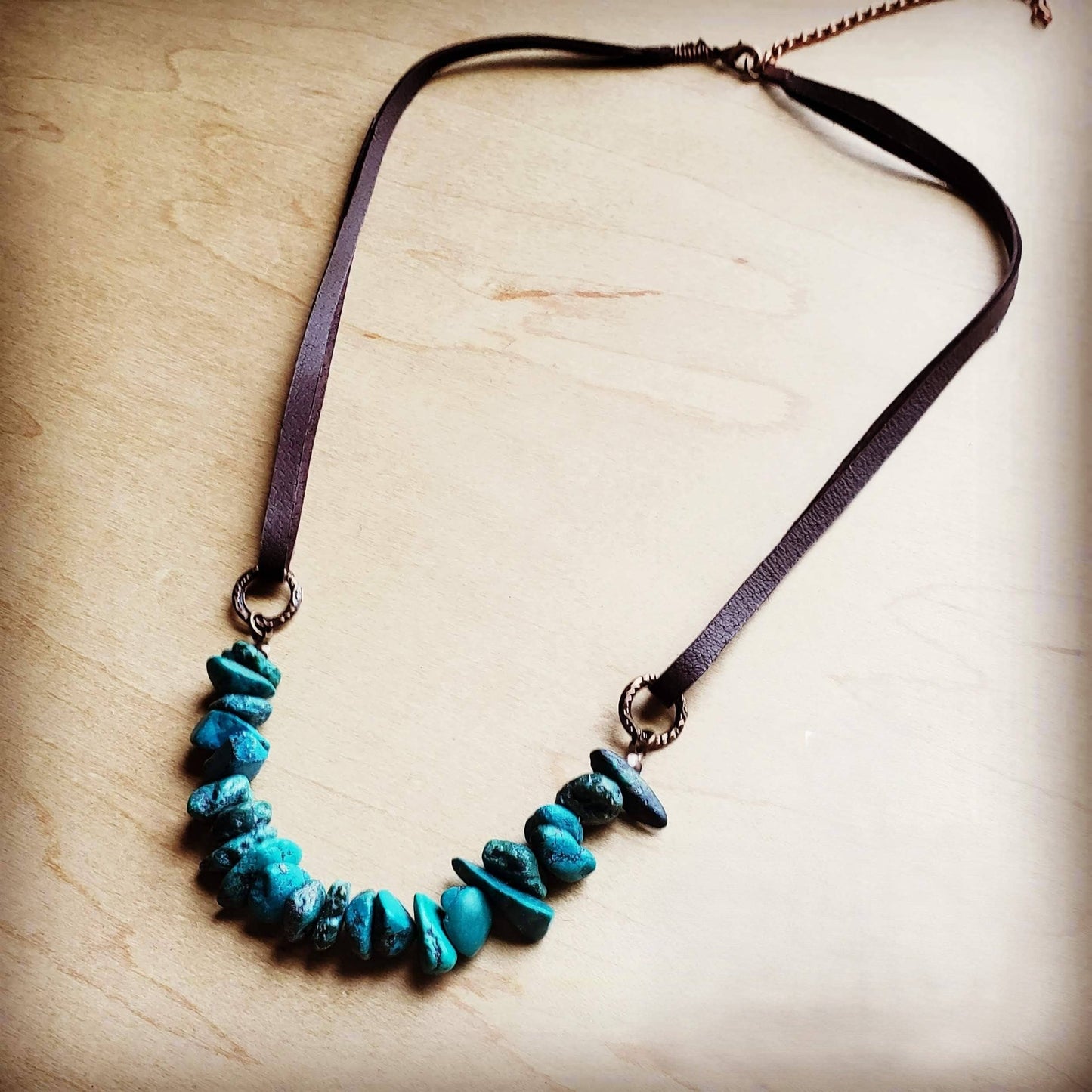 Natural Turquoise with Leather Cord Necklace