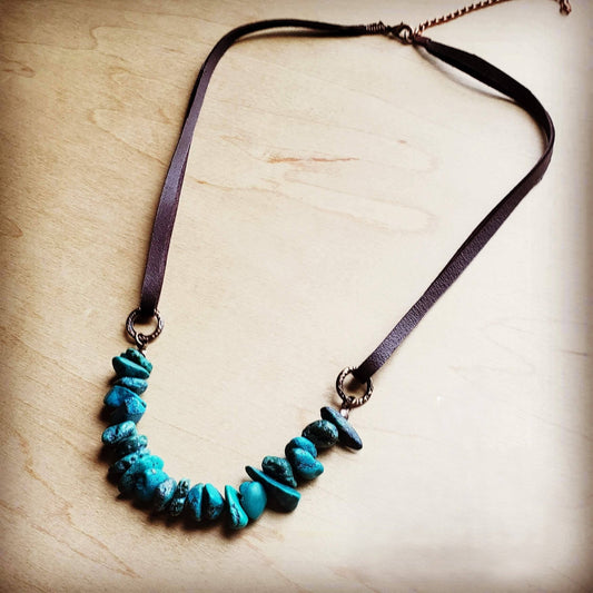 Natural Turquoise with Leather Cord Necklace