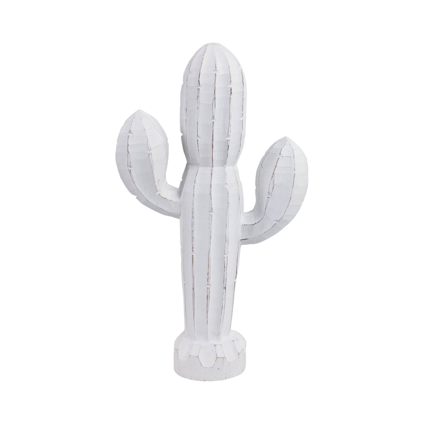 Wood Carved Cactus Decorative Figurine - White, 18 in.