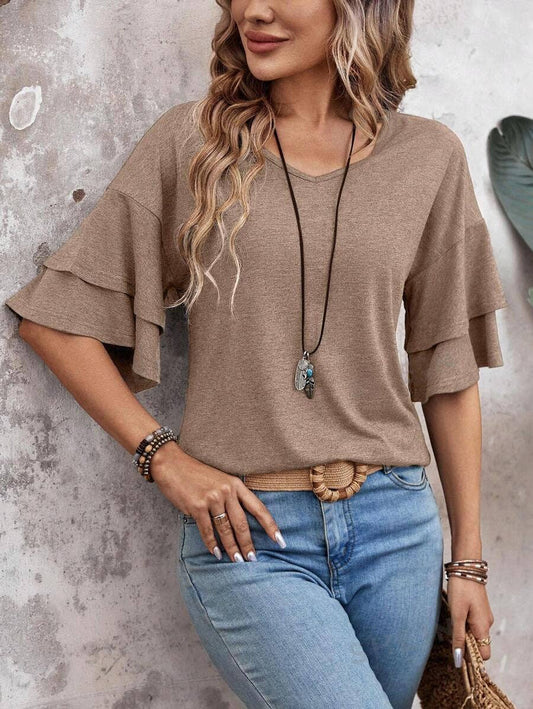 Stagecoach Favorite- Flutter Sleeve V Neck Summer Top