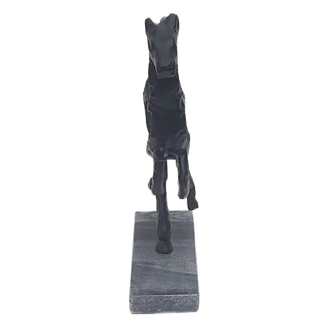 Black Metal Stone Galloping Horse on marble Base, 14 in
