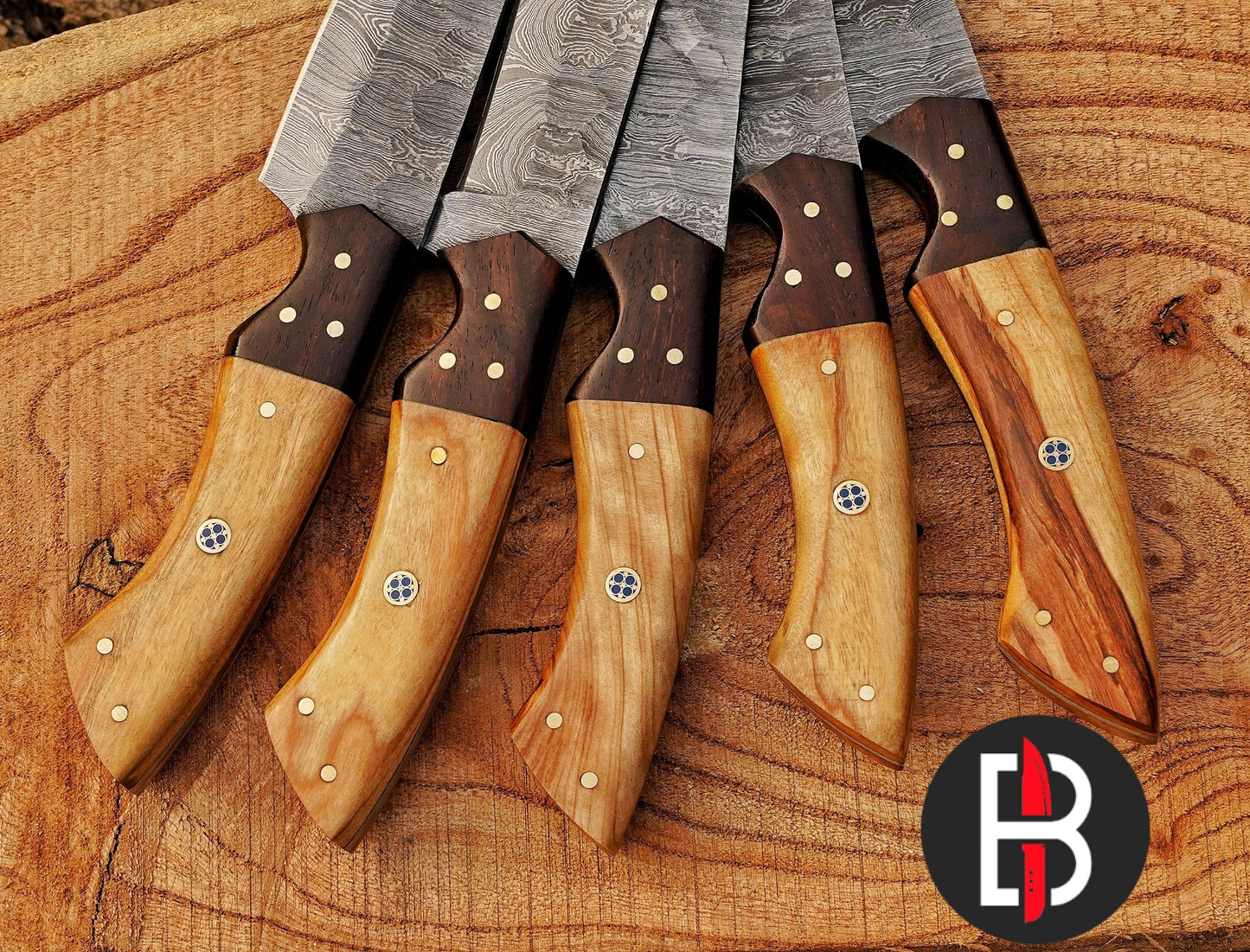5 Pcs Damascus Steel Lightwood Handmade BBQ Kitchen Knives