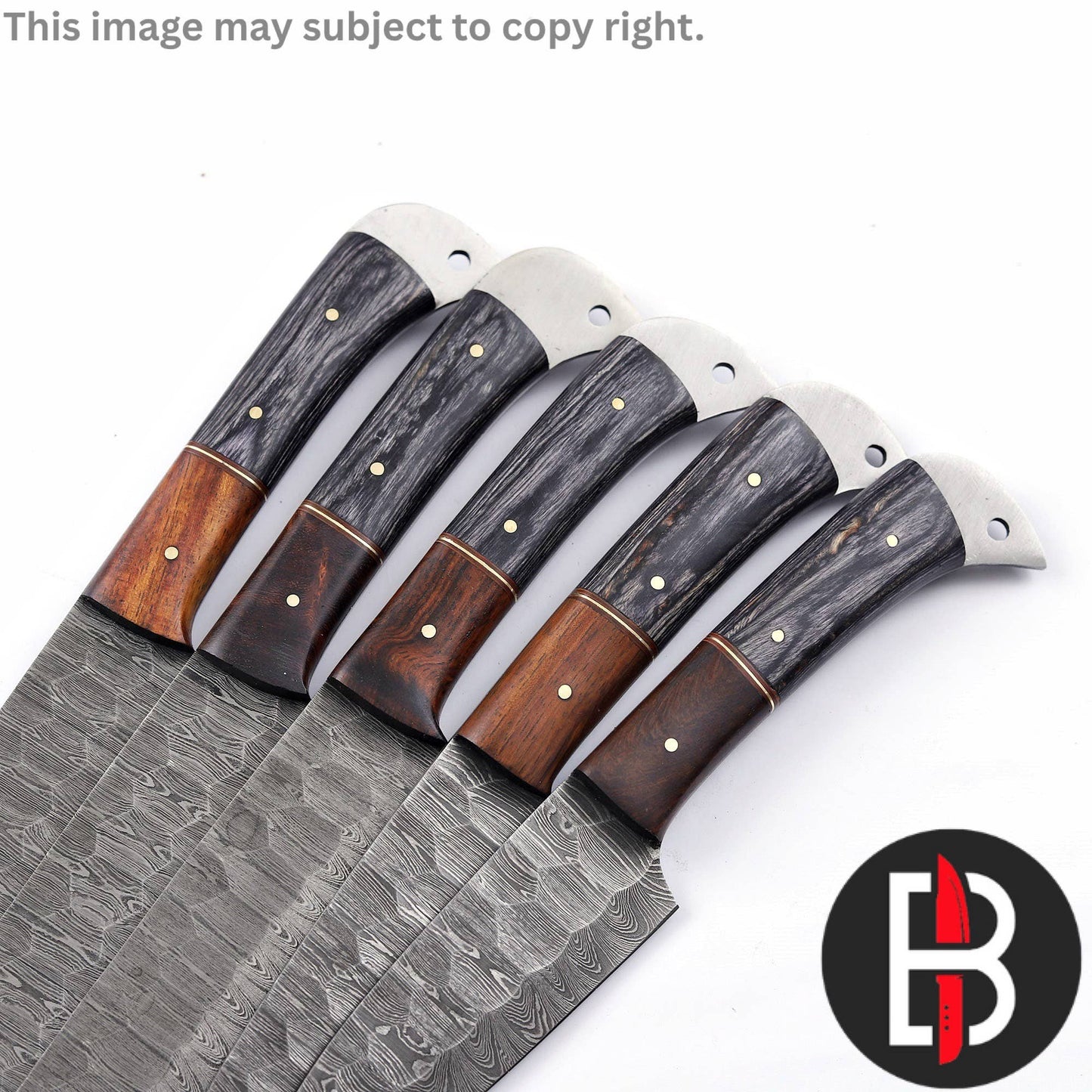 Damascus Steel Chef Set Handmade BBQ with Walnut wood handle