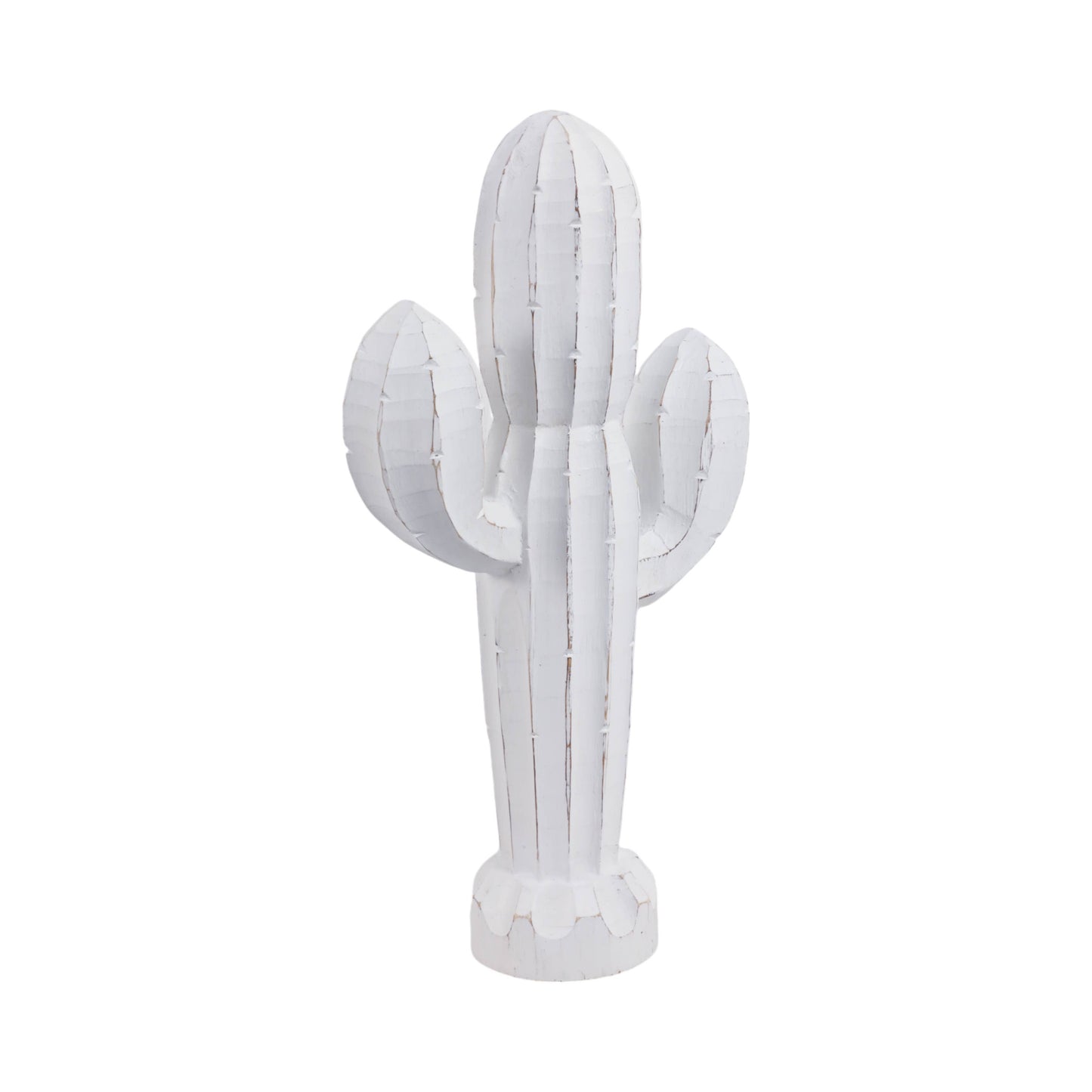 Wood Carved Cactus Decorative Figurine - White, 18 in.