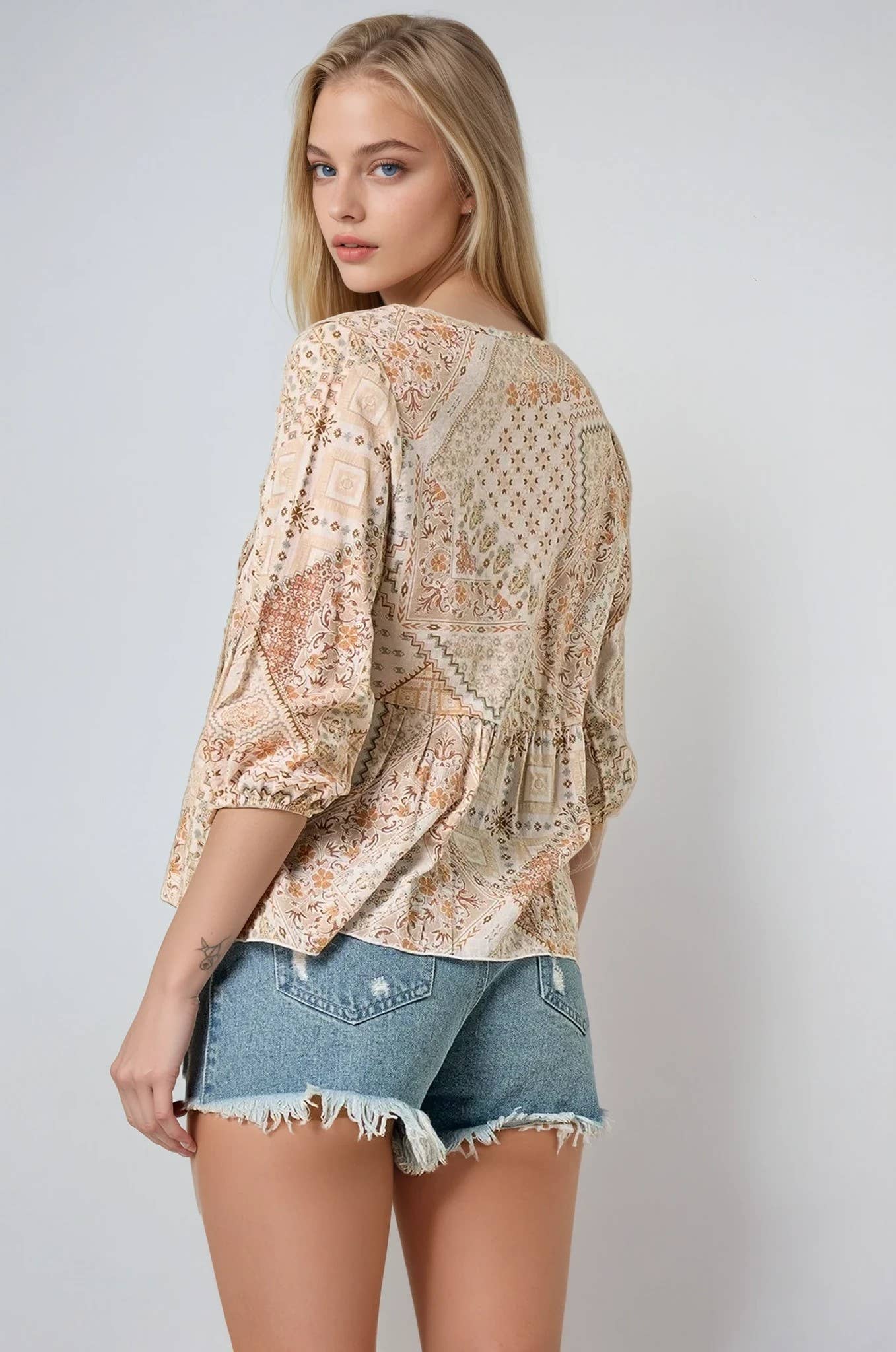 BOHO PAISLEY PRINTED PEASANT BLOUSE