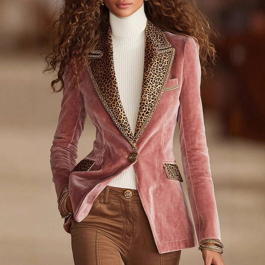 Women's Long Sleeve Baby Pink Lace Velvet Jacket