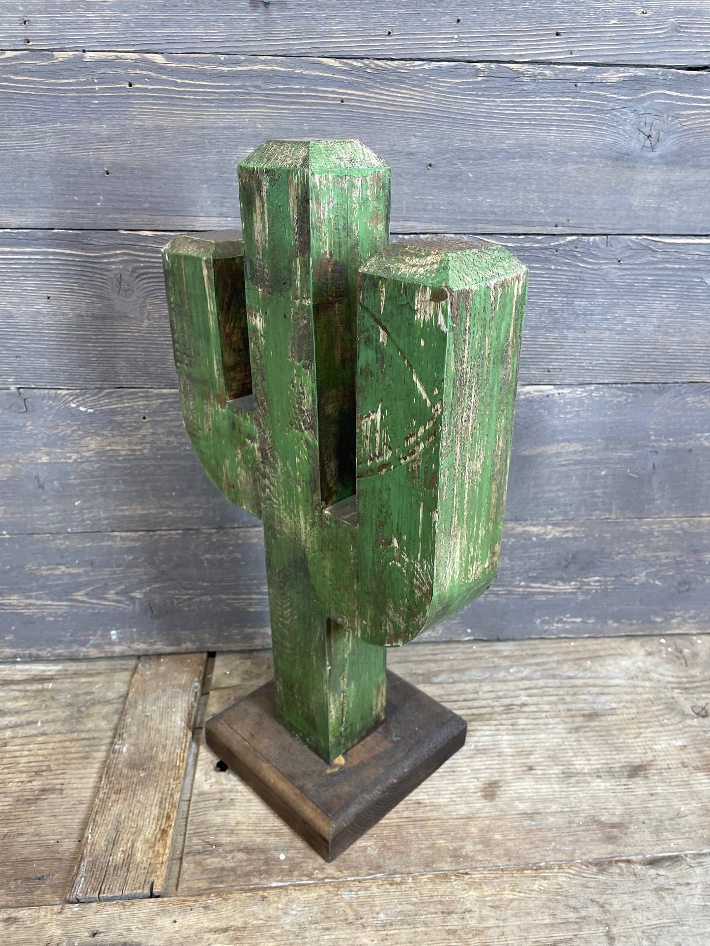 Standing Wood Cactus hand painted